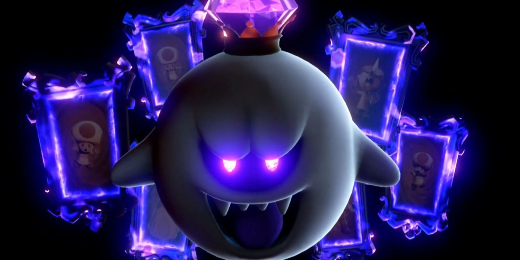 King Boo Floating With Several Portraits Behind Him