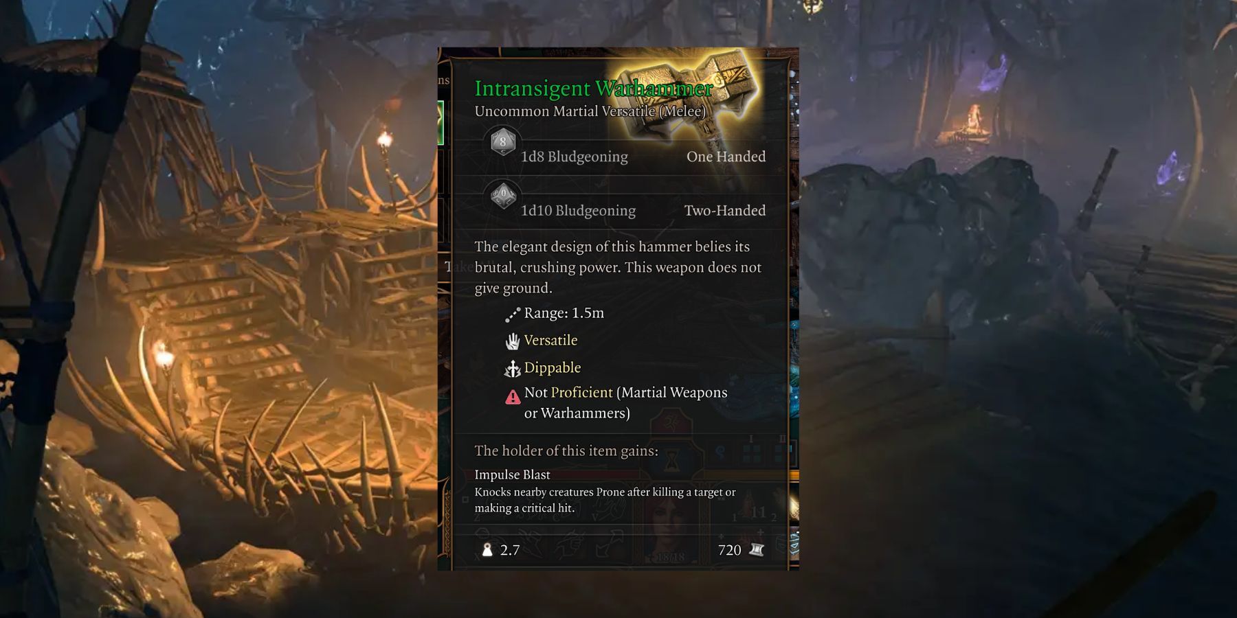 Weapon stats on the Intransigent Warhammer from Baldur's Gate 3