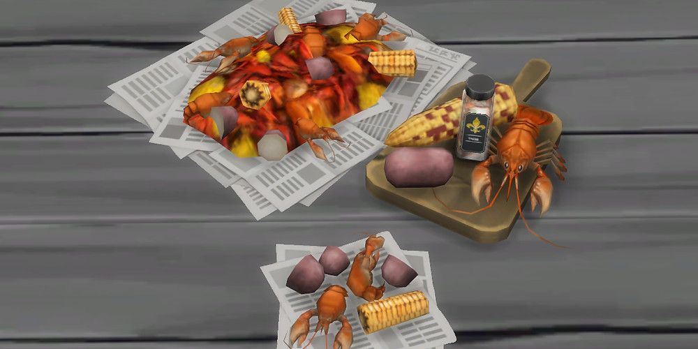 Screenshot of a traditional crawfish boil in The Sims 4.
