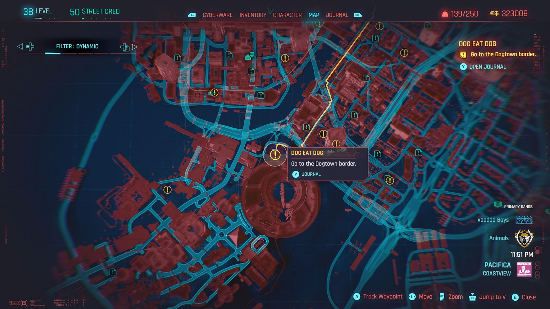 Cyberpunk 2077 Phantom Liberty Screenshot Of Dog Eat Dog Starting Point On Map