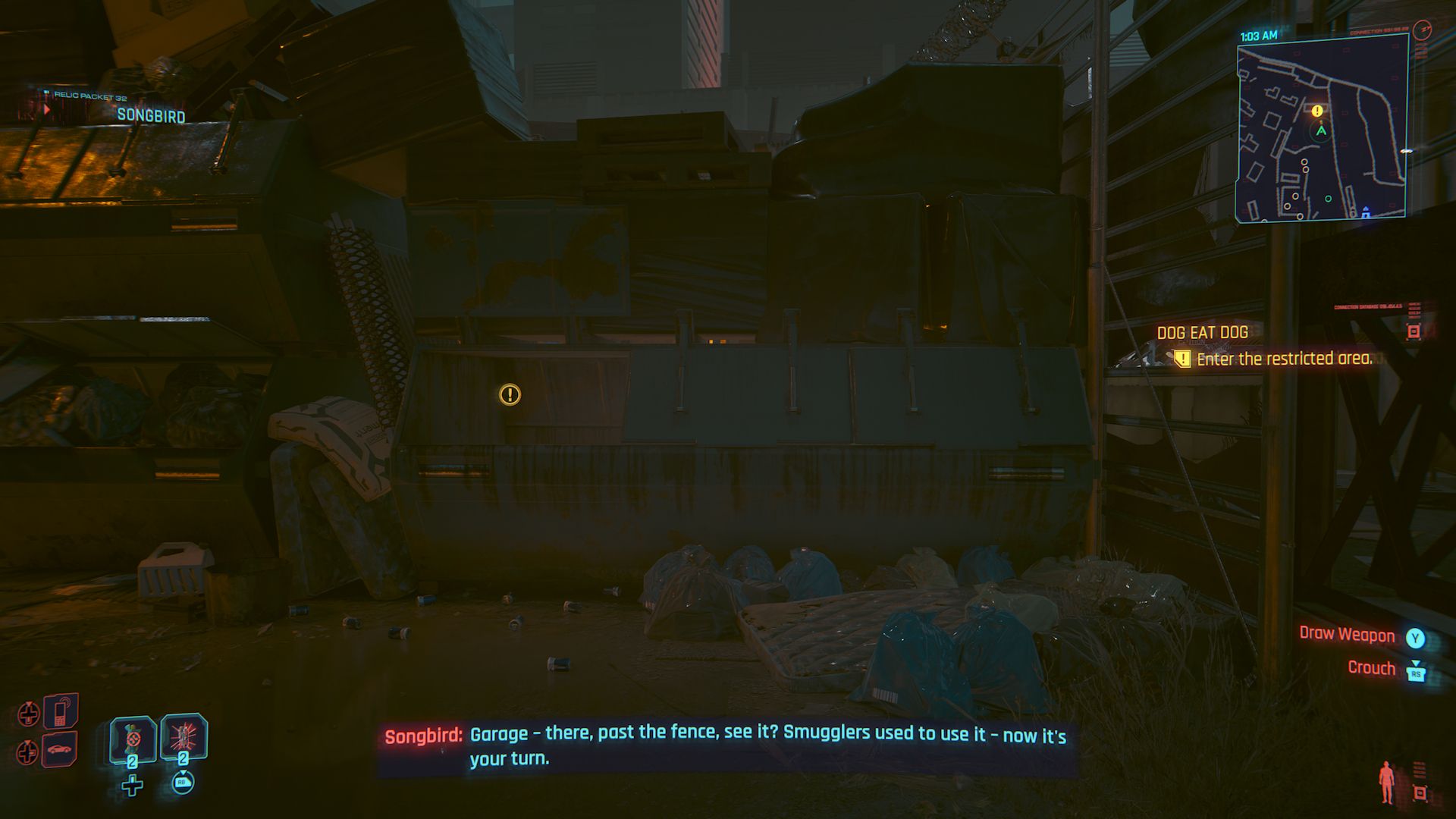 Cyberpunk 2077 Phantom Liberty Screenshot Of Dumpster Entrance To Dogtown