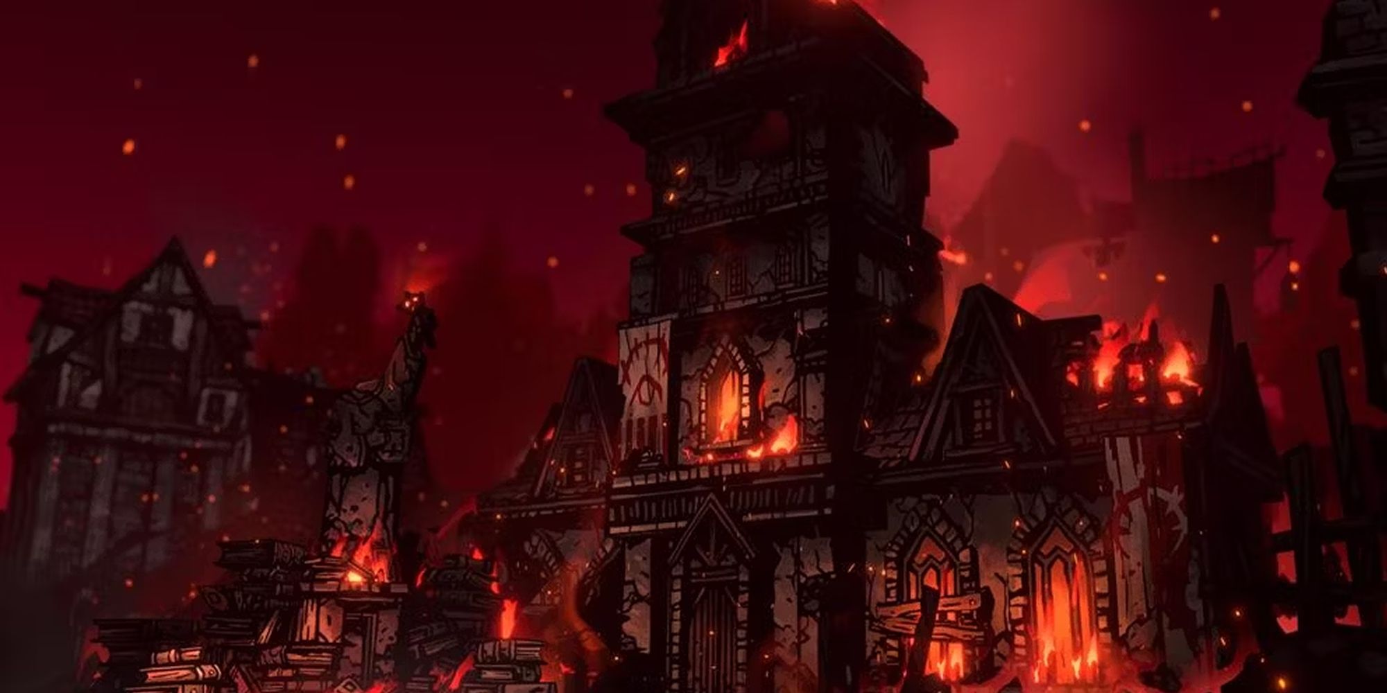 Darkest Dungeon A Building Burns To The Ground