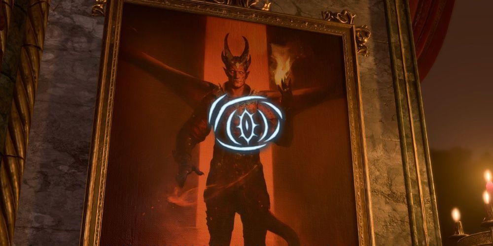 Devil's Sight Icon Over Raphael Painting In Baldur's Gate 3.