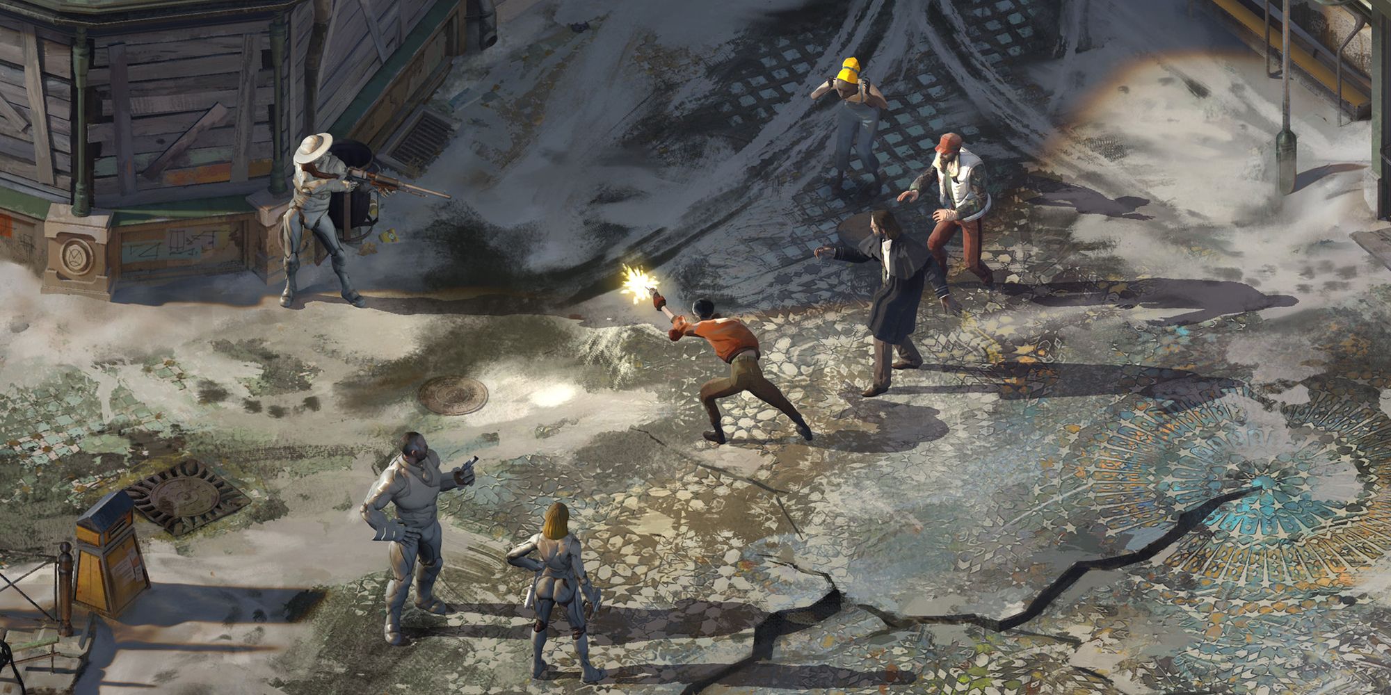 Disco Elysium Steam Detective And Kim In A Firefight