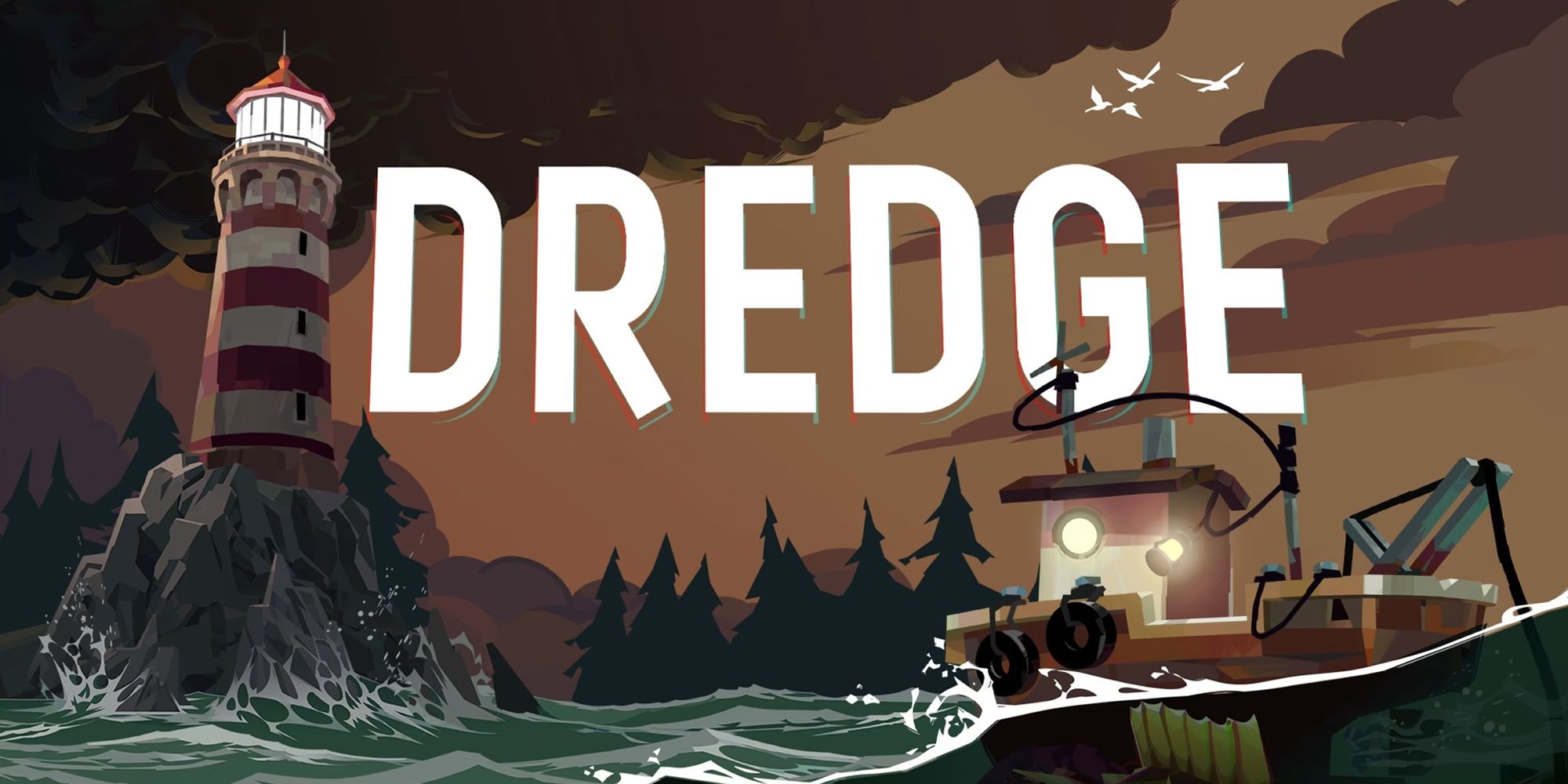 Dredge Title Art Depicting The Fishing Boat Approaching A Lighthouse