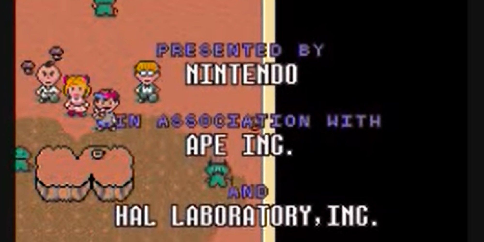 Characters of Earthbound in a desert while credits roll.