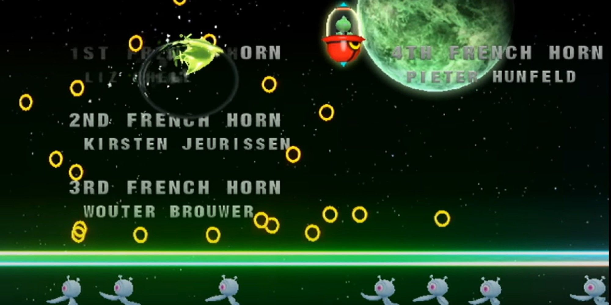 Coins bursting from the credits in Sonic Colors. 