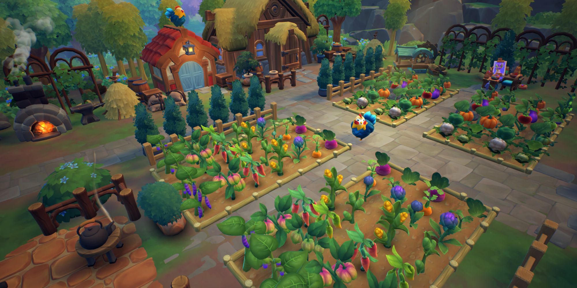 An overview of the Fae Farm in the player's home
