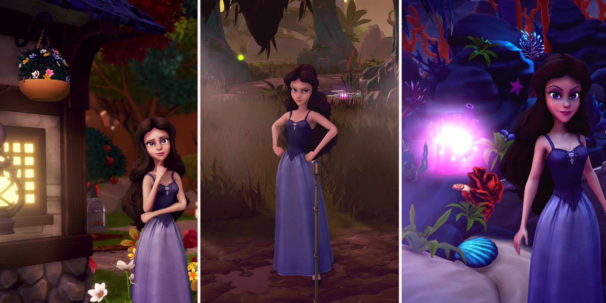 Combined images of Ursula as Vanessa in Disney Dreamlight Valley