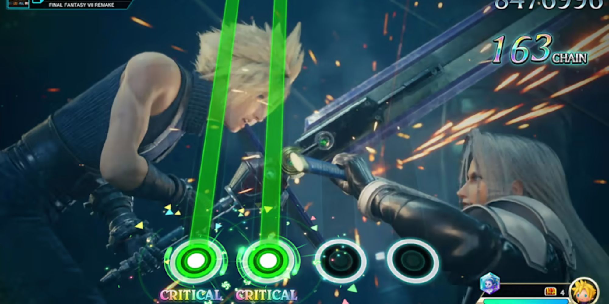 Cloud and Sephiroth clash as notes line up together