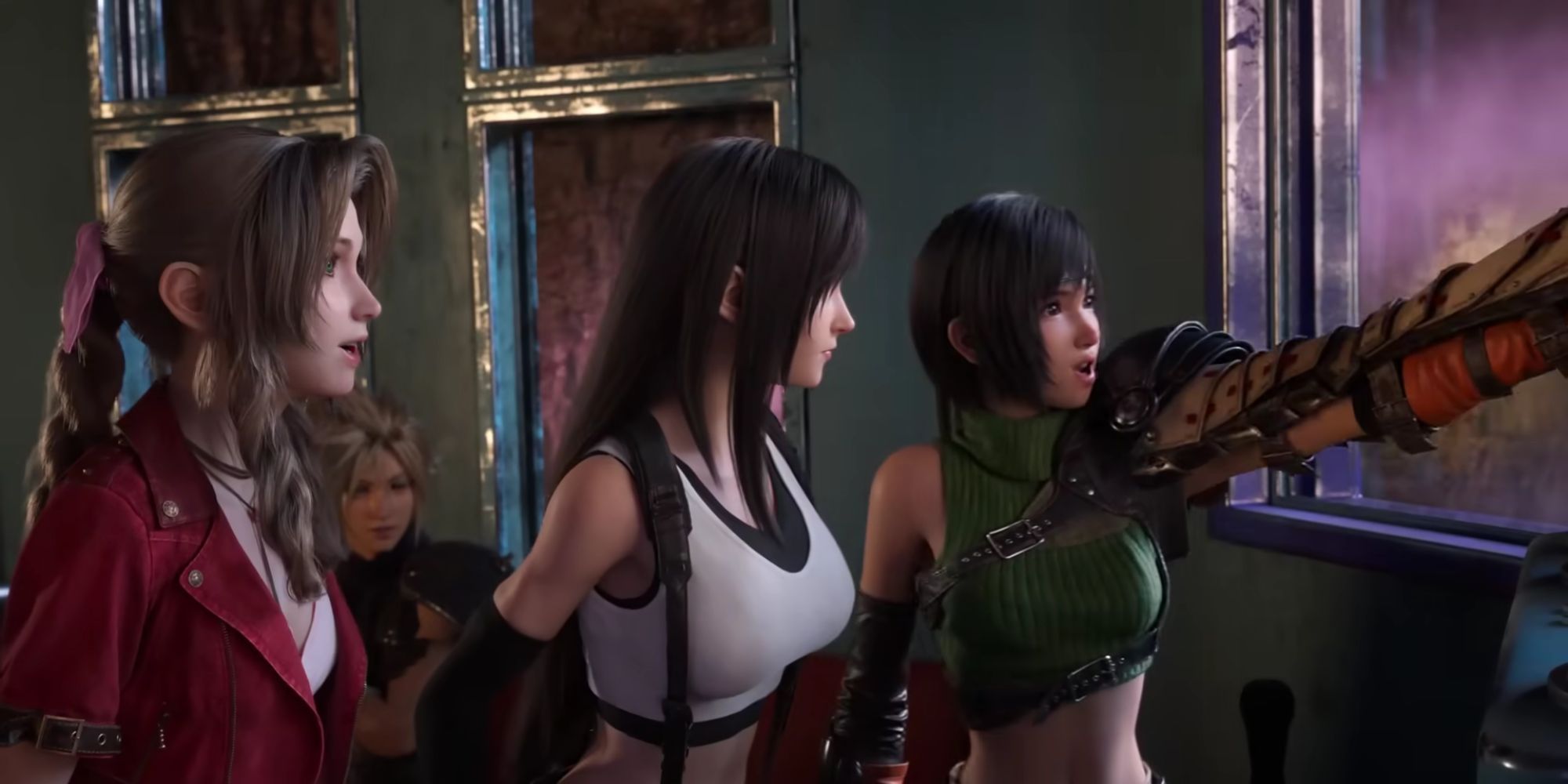 Yuffie, Tifa, Aerith, and Cloud in Final Fantasy 7 Rebirth.