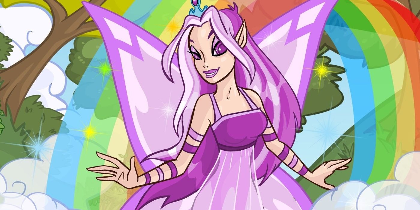 Neopets Faerie Queen Fyora In Front Of A Rainbow