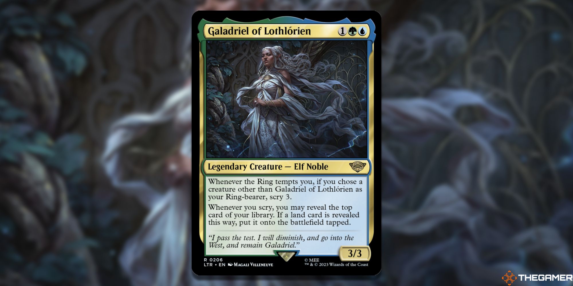Image of the Galadriel of Lothlorien card in Magic: The Gathering, with art by Magali Villenuve