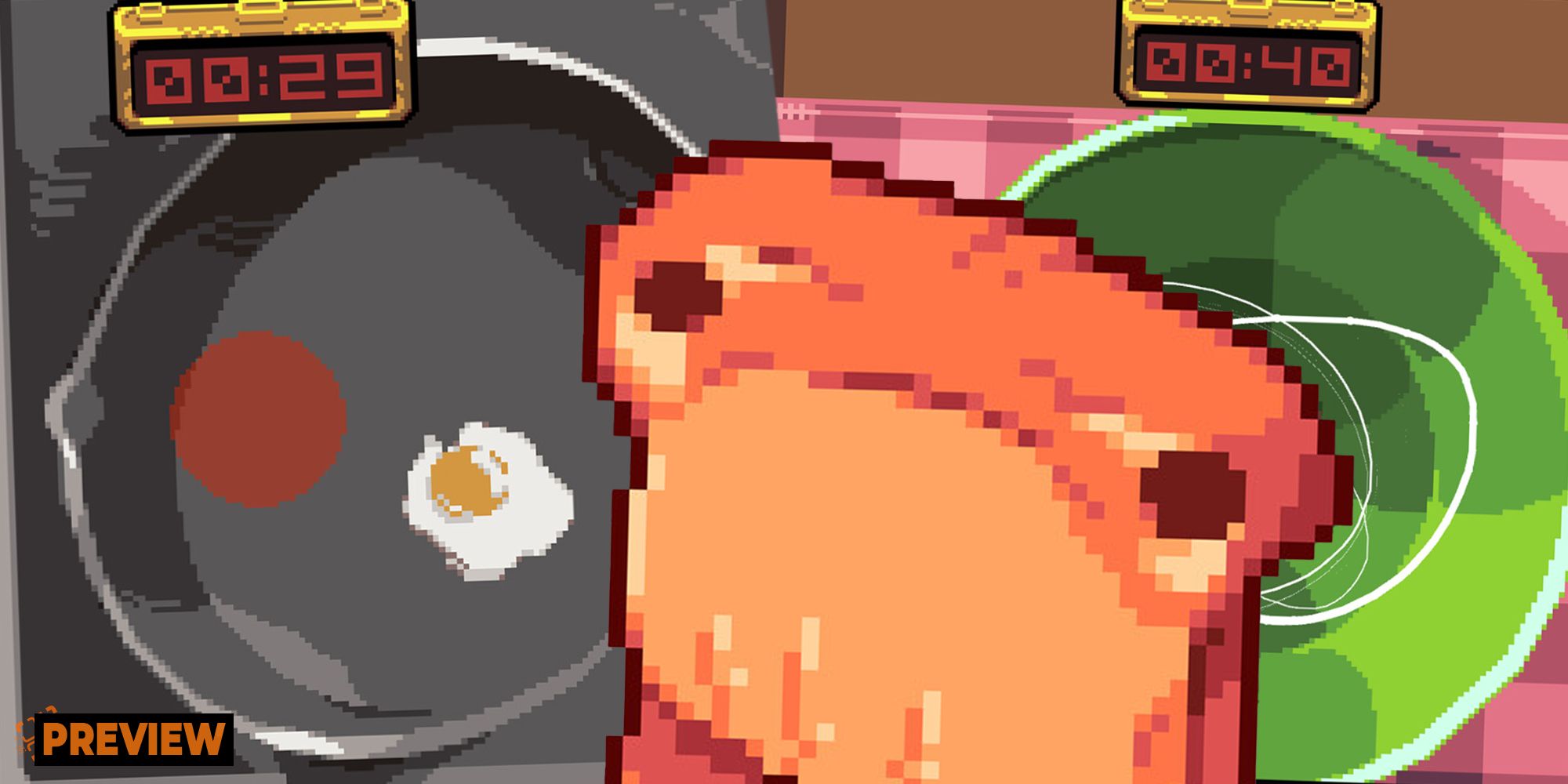 Gladieaters bread monster overlaid on the cooking minigame screen.