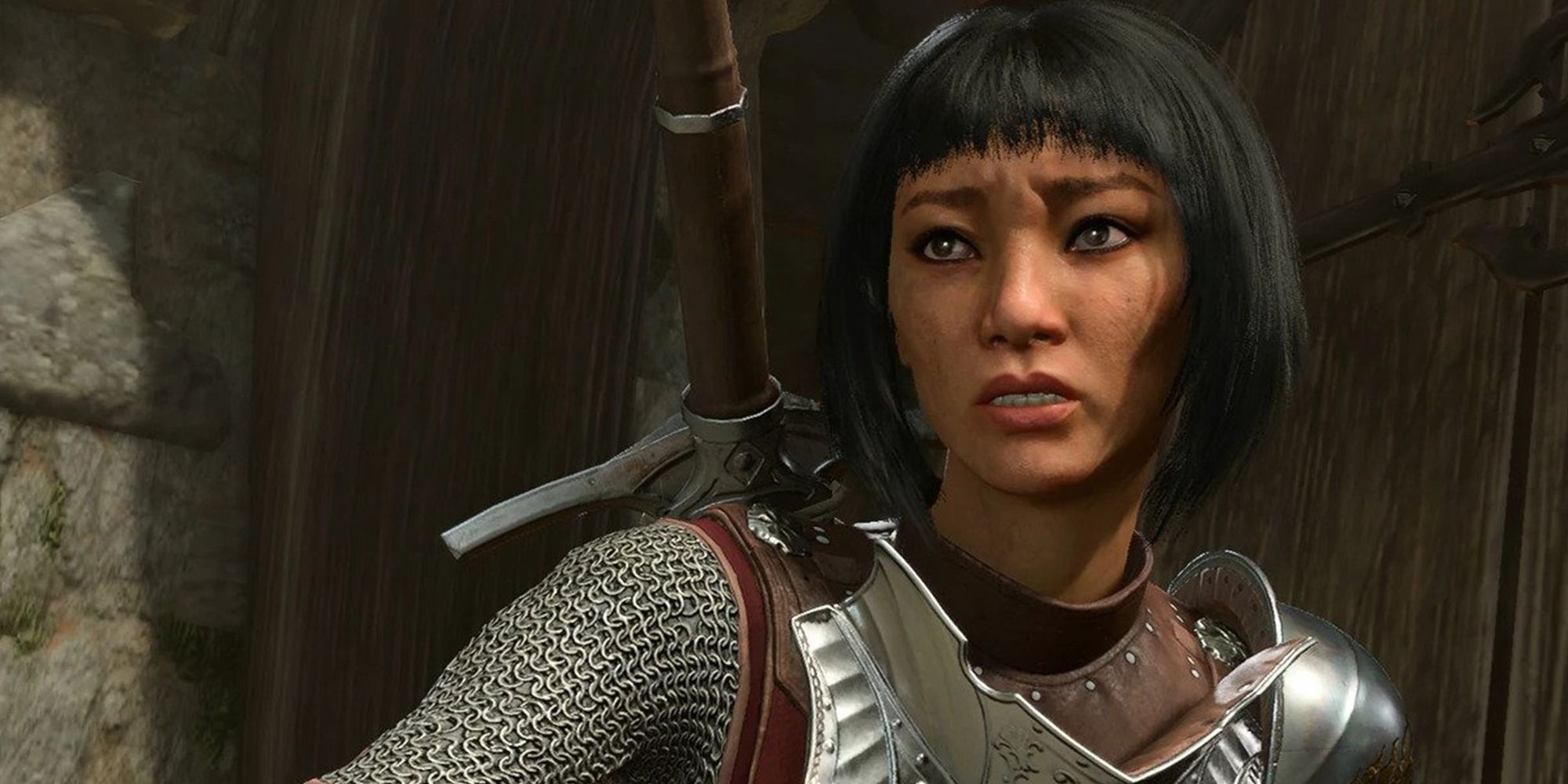 Guantlet Yeva, a heavily armored female guard with black hair