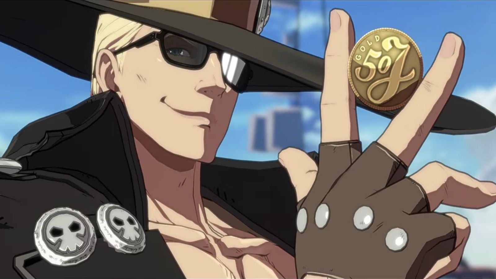 Johnny holding a coin between his fingers in Guilty Gear Strive