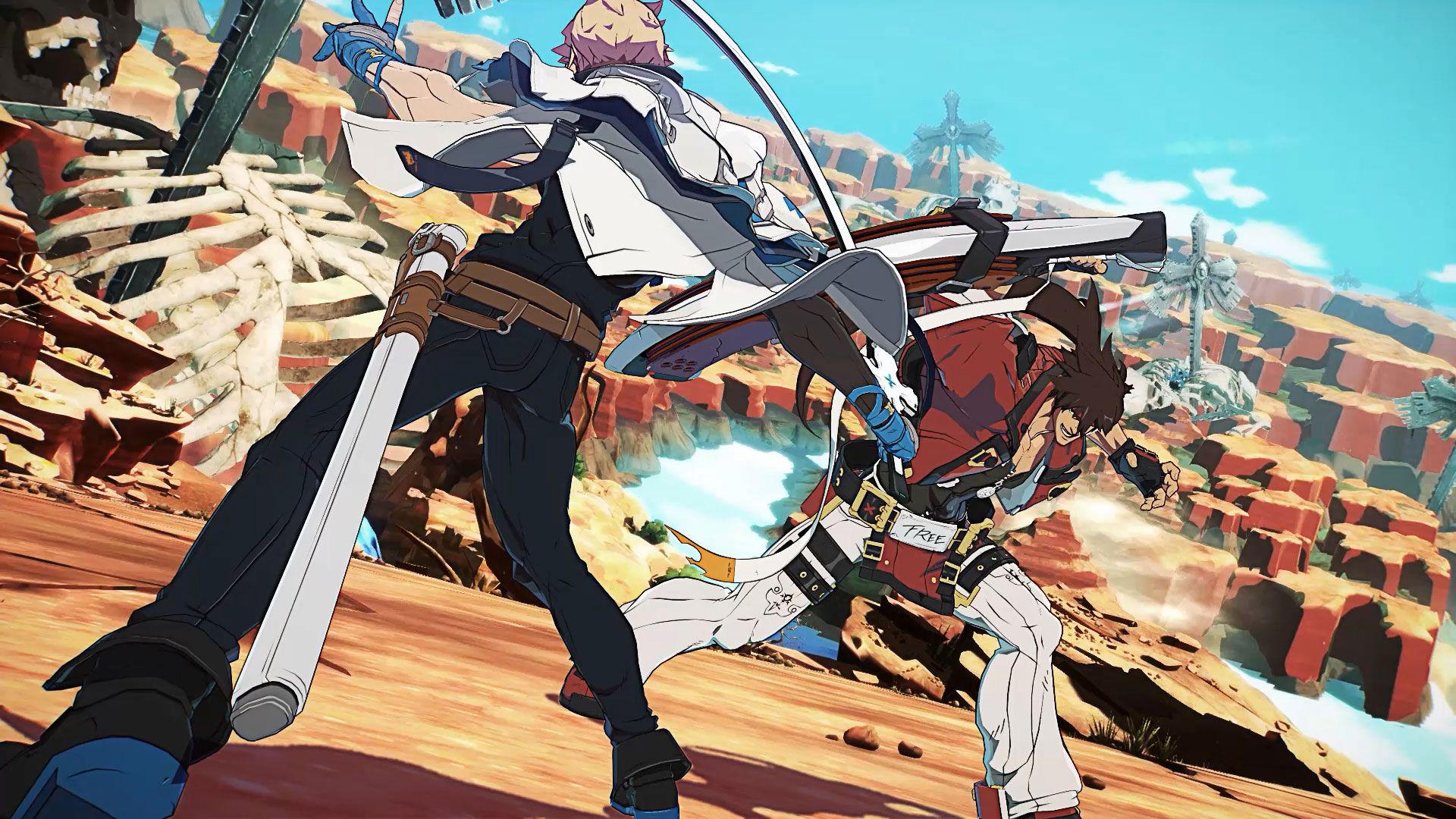 Key Art for Guilty Gear Strive showcasing Ky Kiske squaring off against Sol Badguy