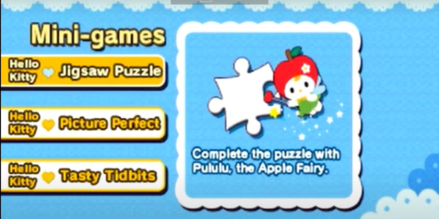 Hello Kitty Puzzle Party screenshot showing mini game selection screen.