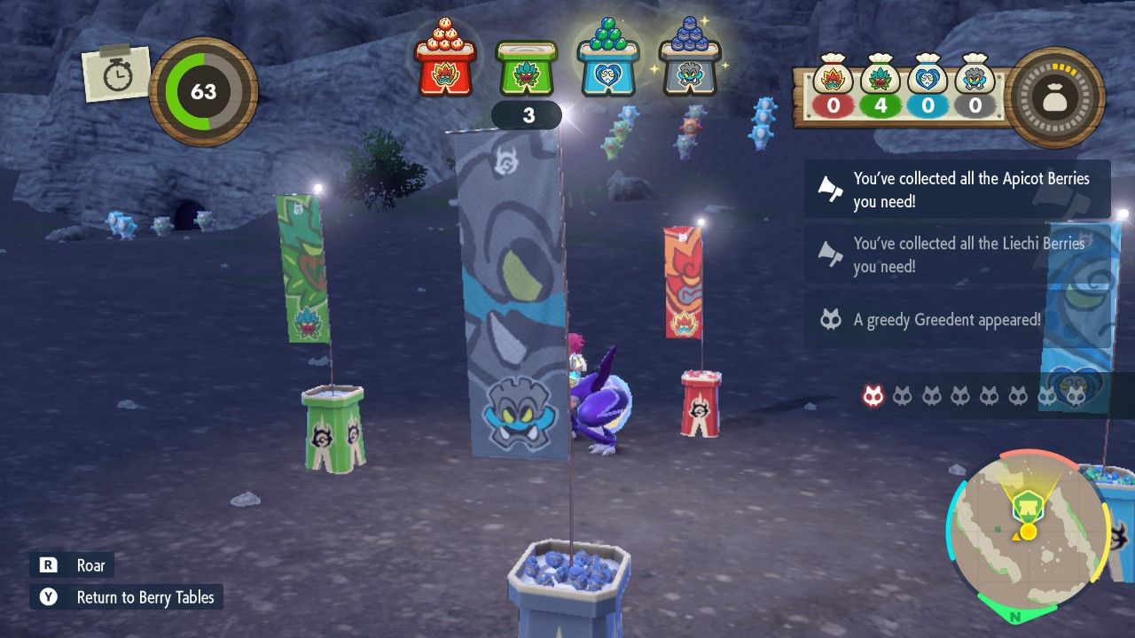 A screenshot of Pokemon Violet showing the ogre oustin mini game