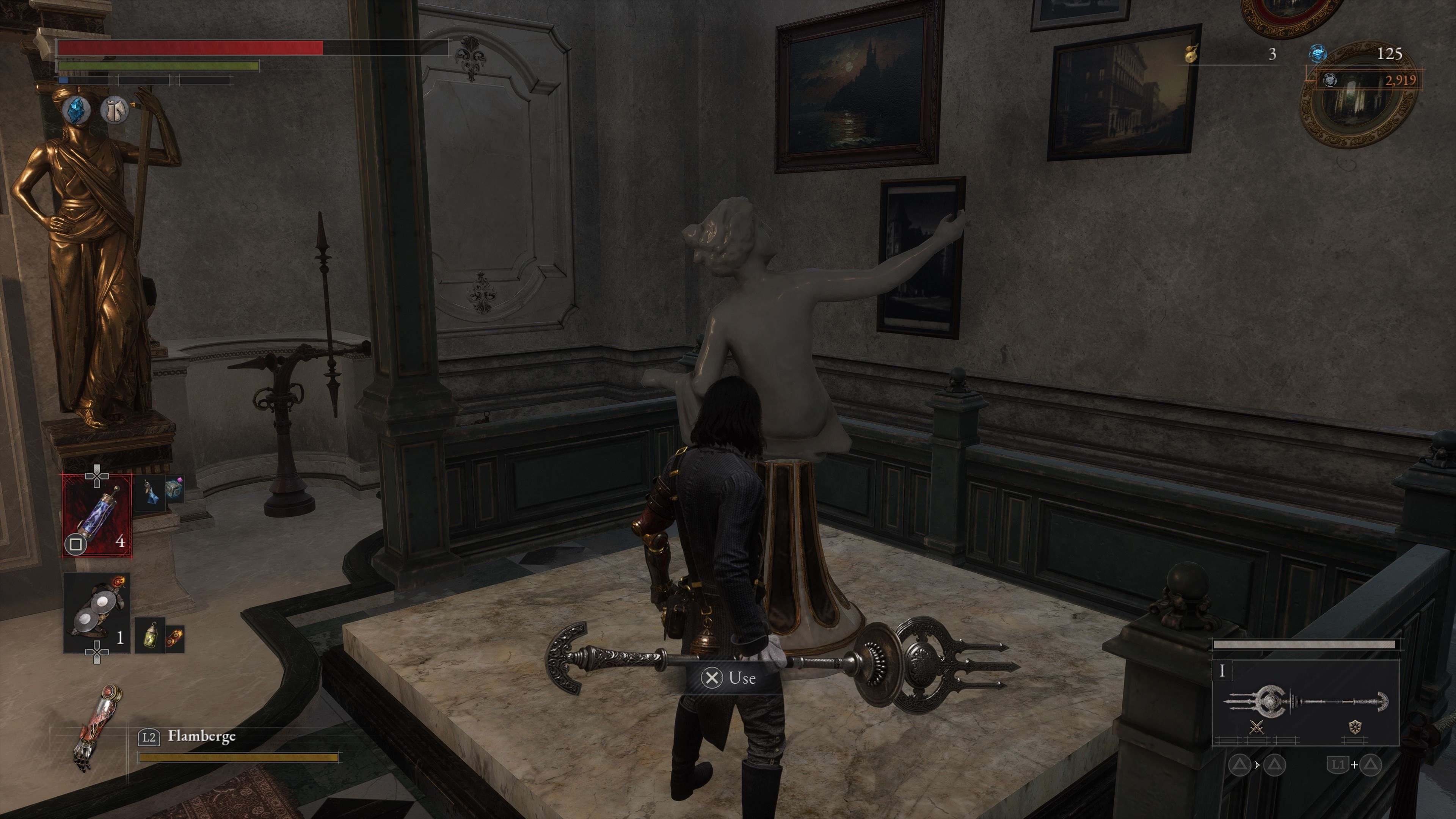 Interacting with the cold woman statue in Lies of P