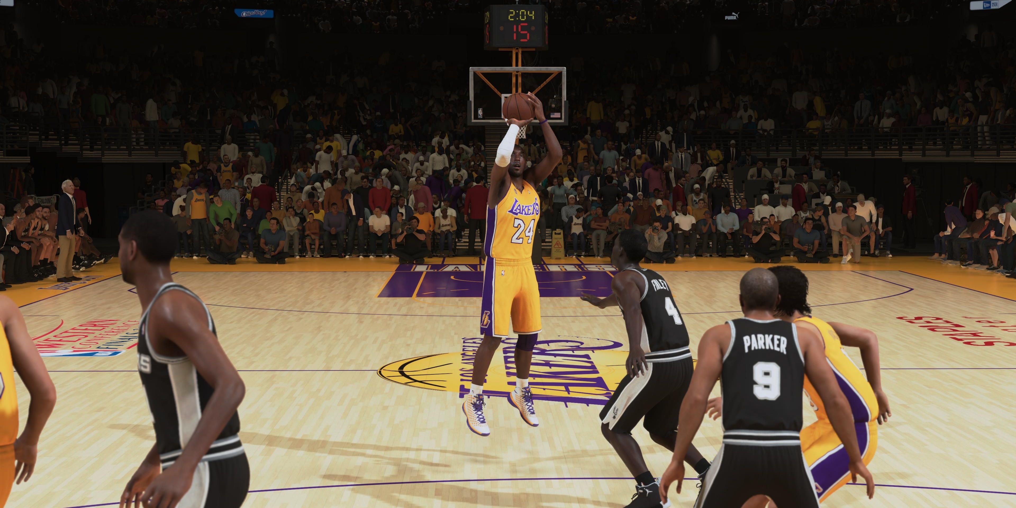 Kobe Bryant shooting three pointer against Spurs