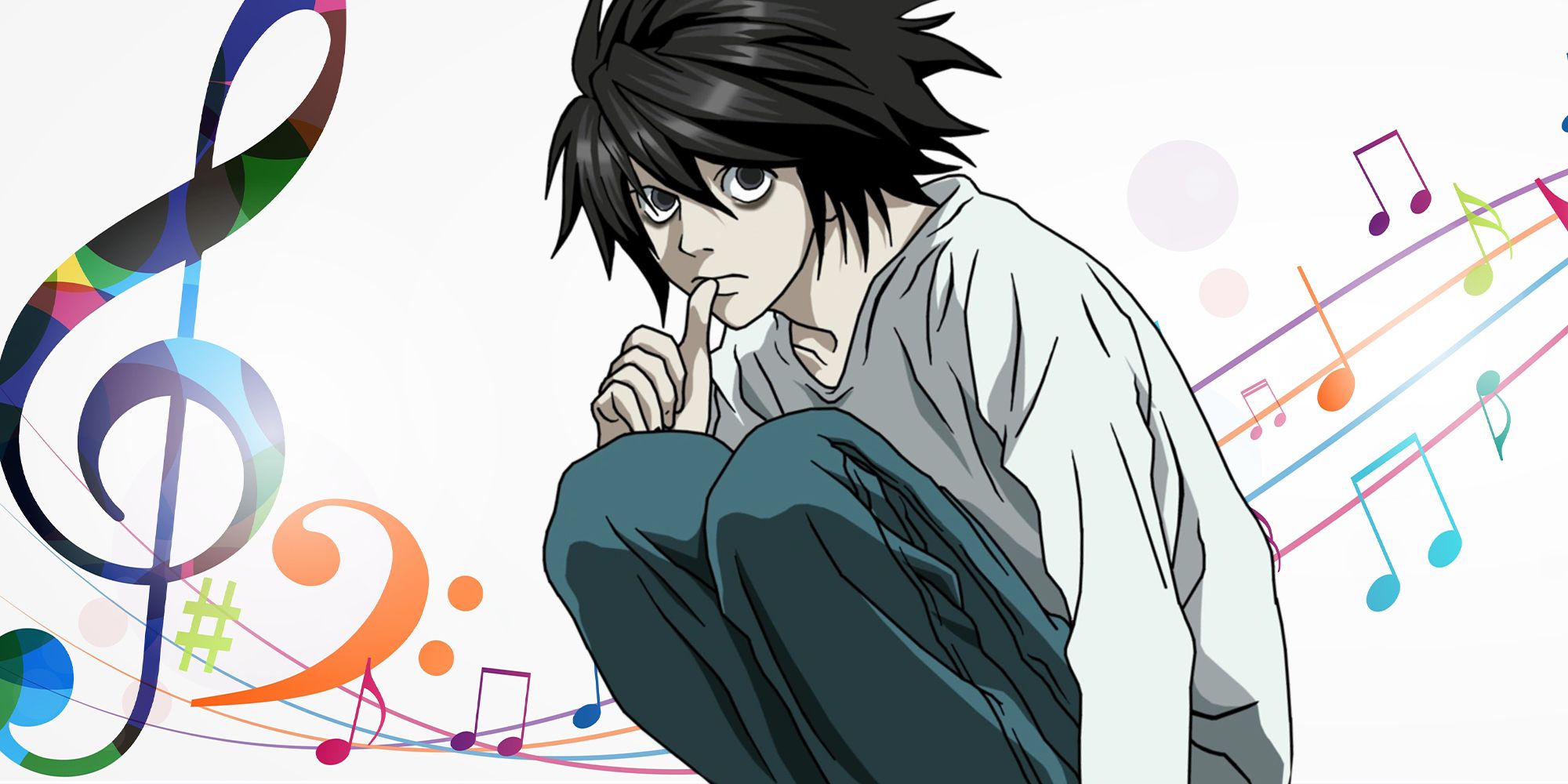 L from Death Note with a musical background