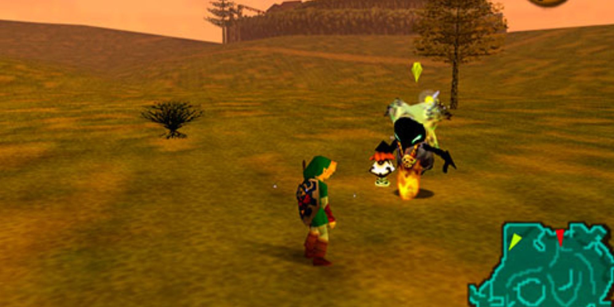 Link and a Big Poe in The Legend of Zelda: Ocarina of Time