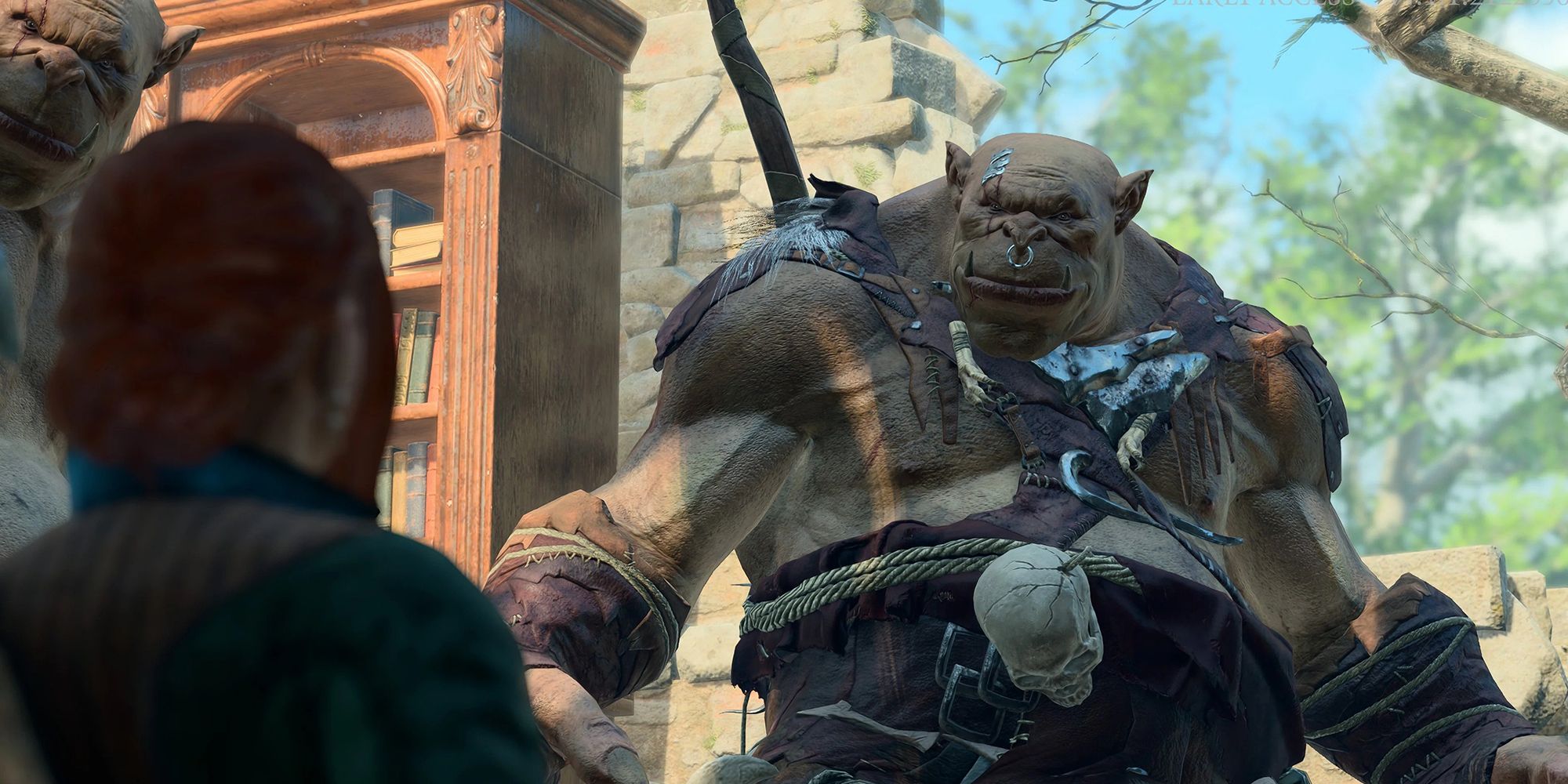 Lumb the Enlightened, a massive ogre with hide armor