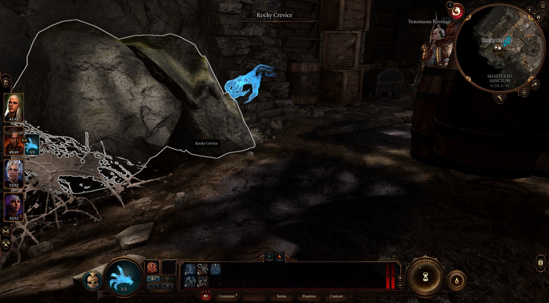 Mage hand in front of a rocky crevice in the Goblin Camp in Baldur's Gate 3