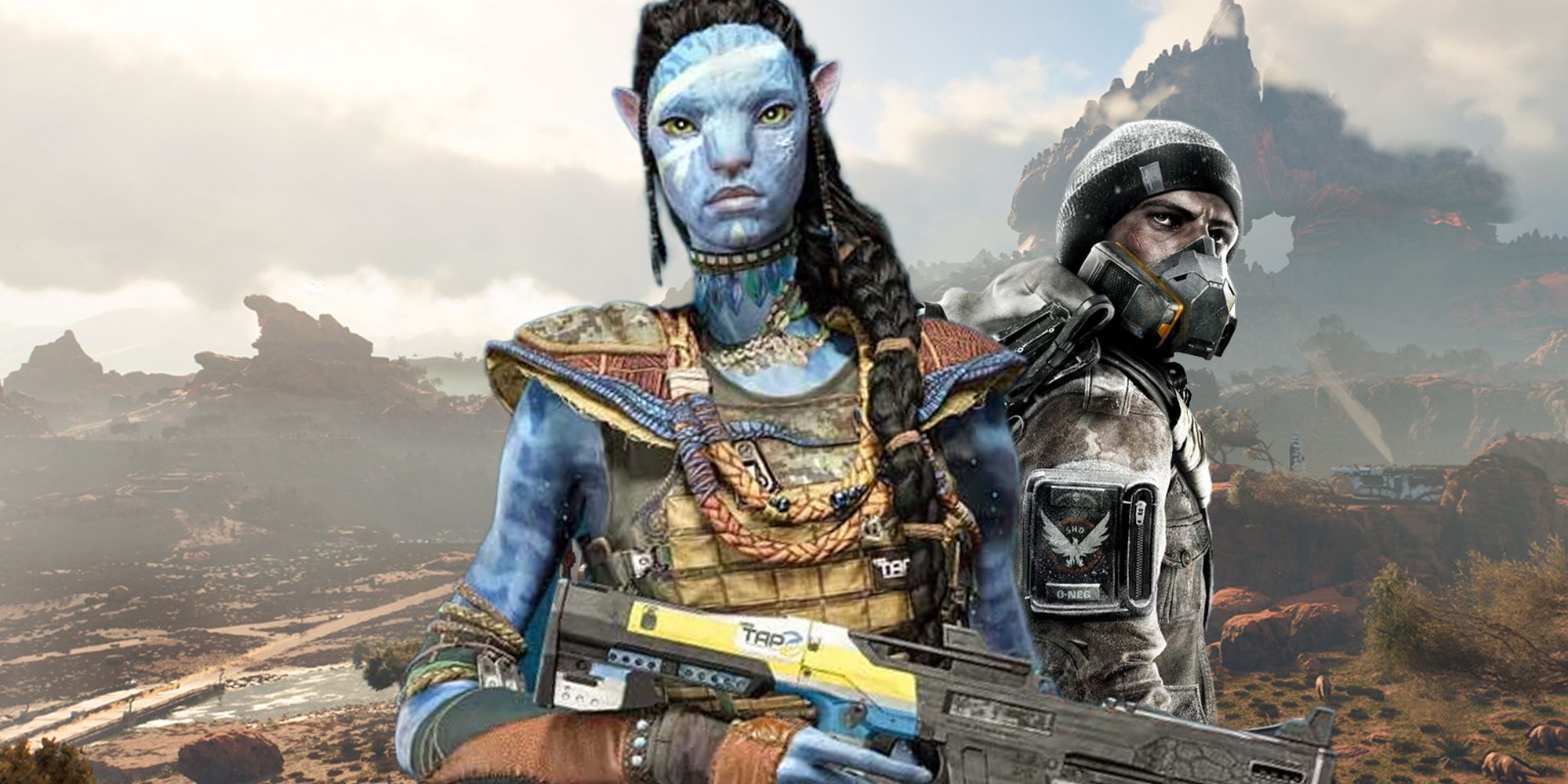 Characters from Avatar: Frontiers of Pandora and The Division series with Star Wars Outlaws in the background