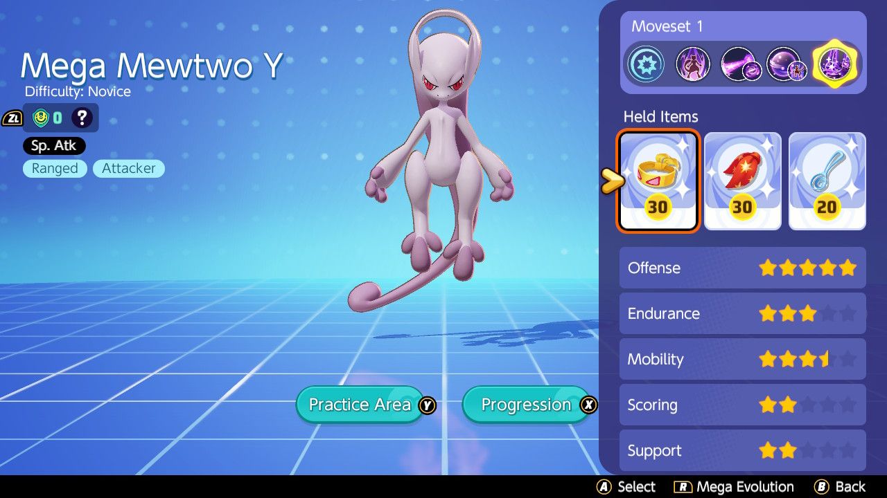 Held Items used for a Psystrike Build on Mewtwo Y In Pokemon Unite.