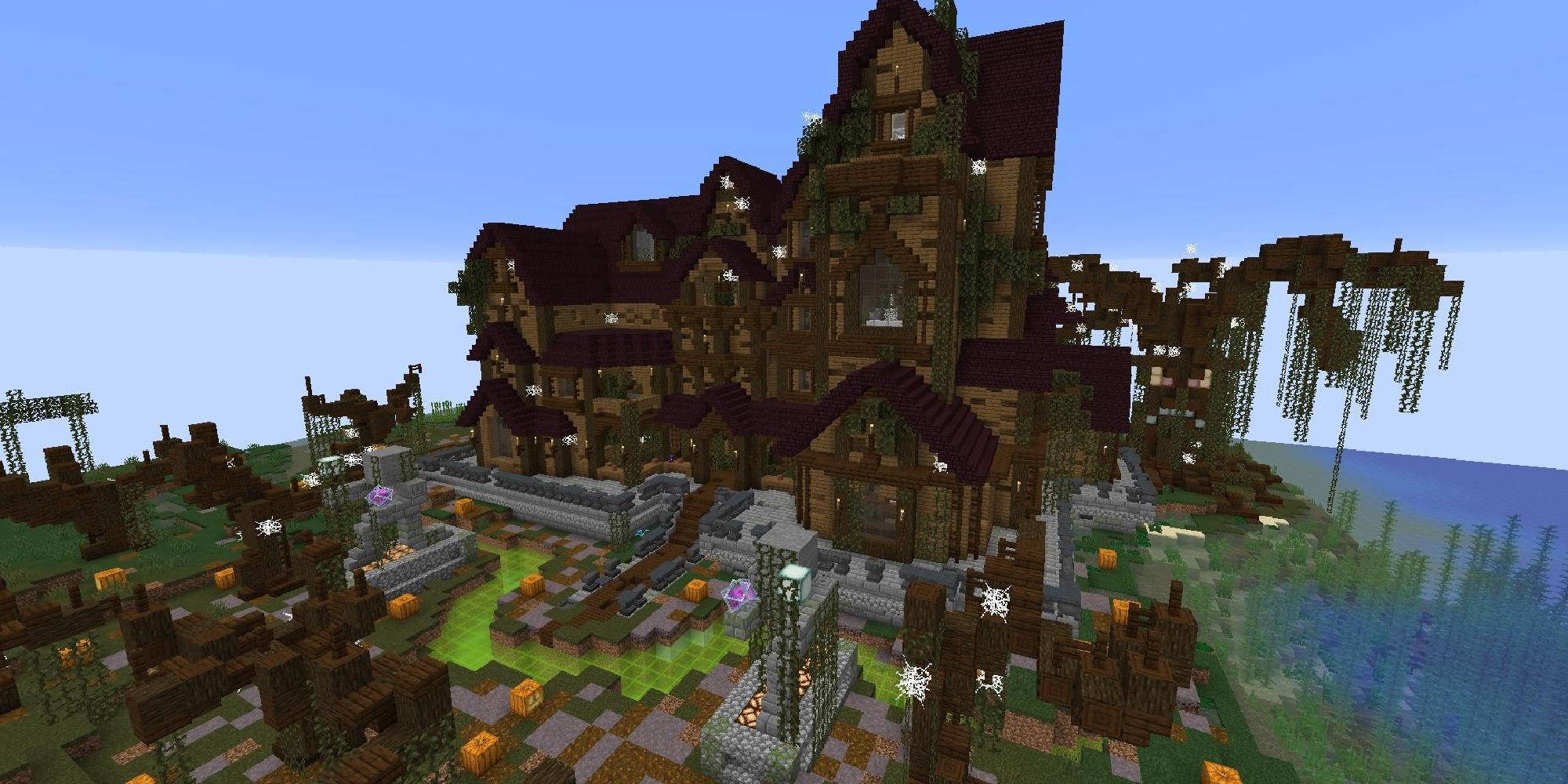 minecraft haunted house build from distance