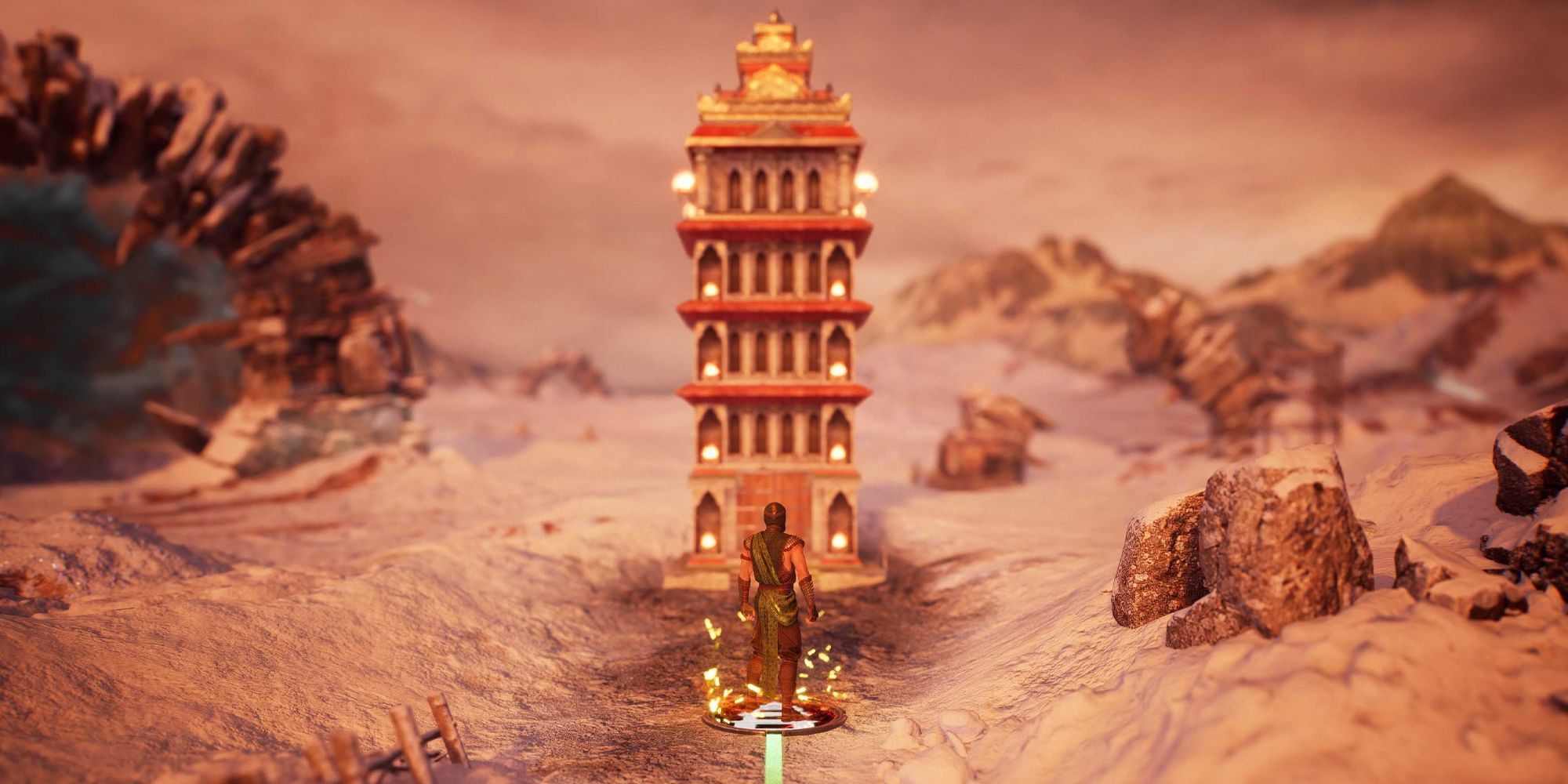 Mortal Kombat 1 Reptile in Invasions mode looking at a tower