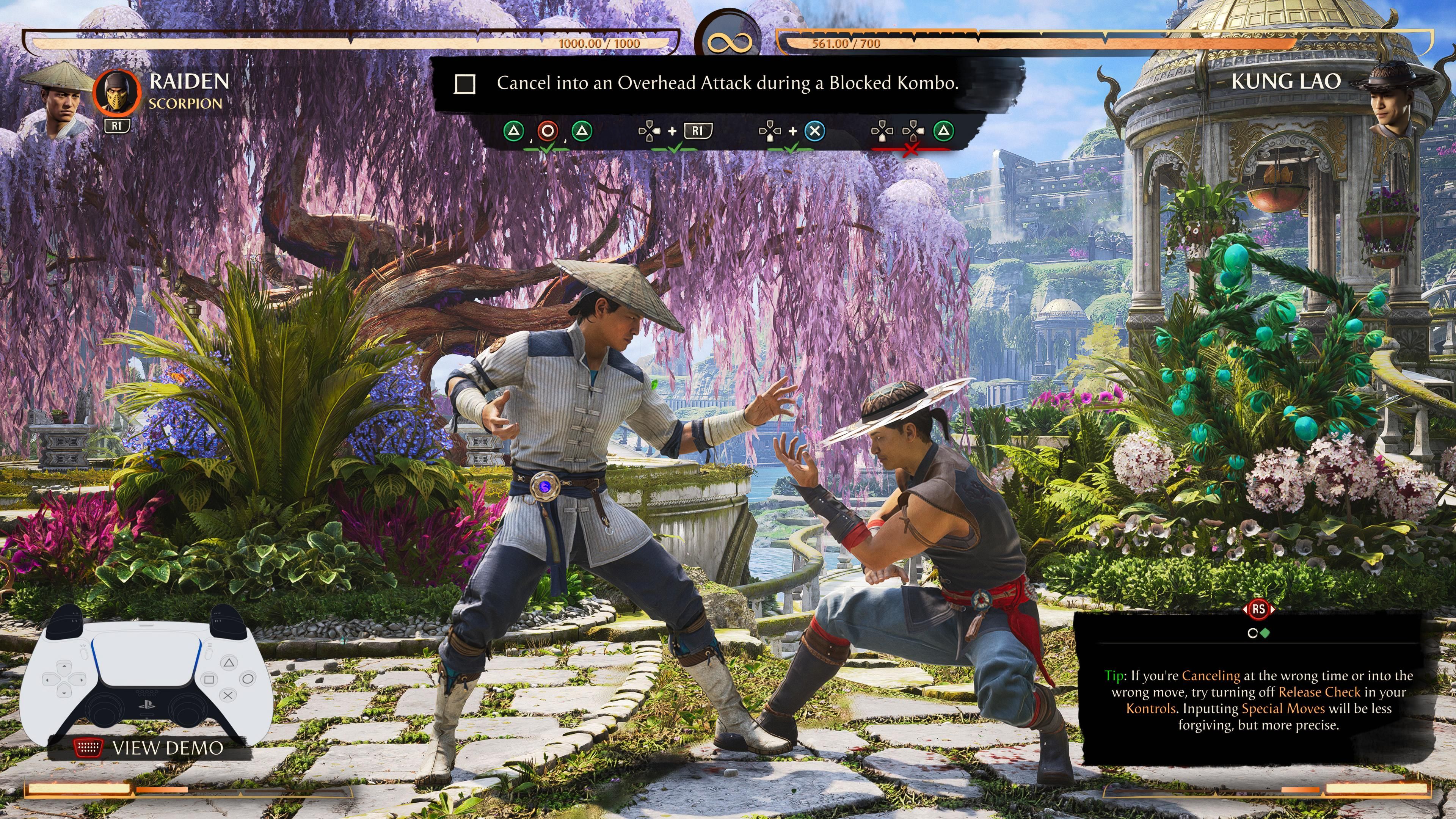 A screenshot showing one of Raiden's possible strings to cancel.
