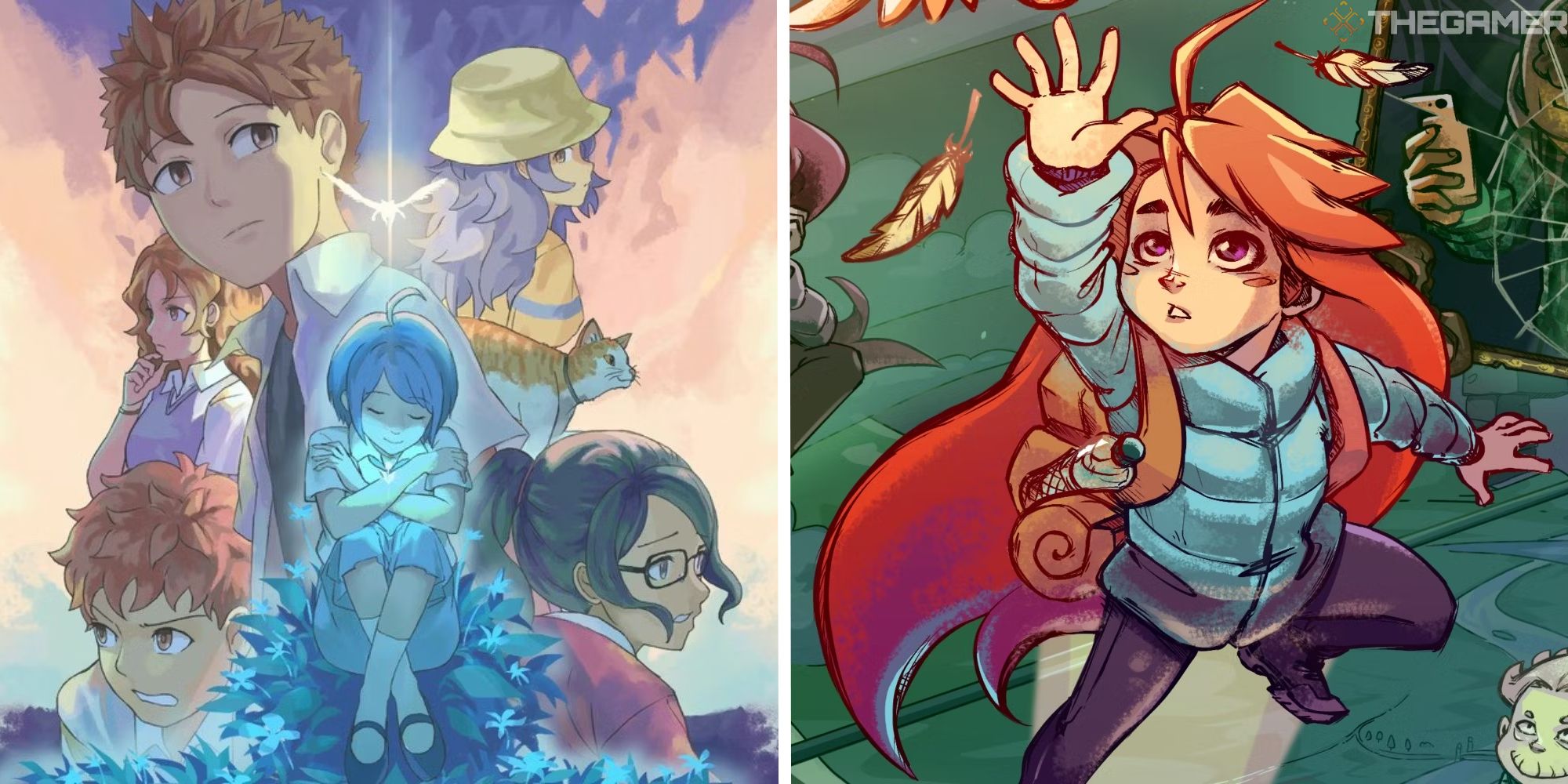 nintendo switch games that deal with anxiety split image, showing a space for the unbound and celeste side by side
