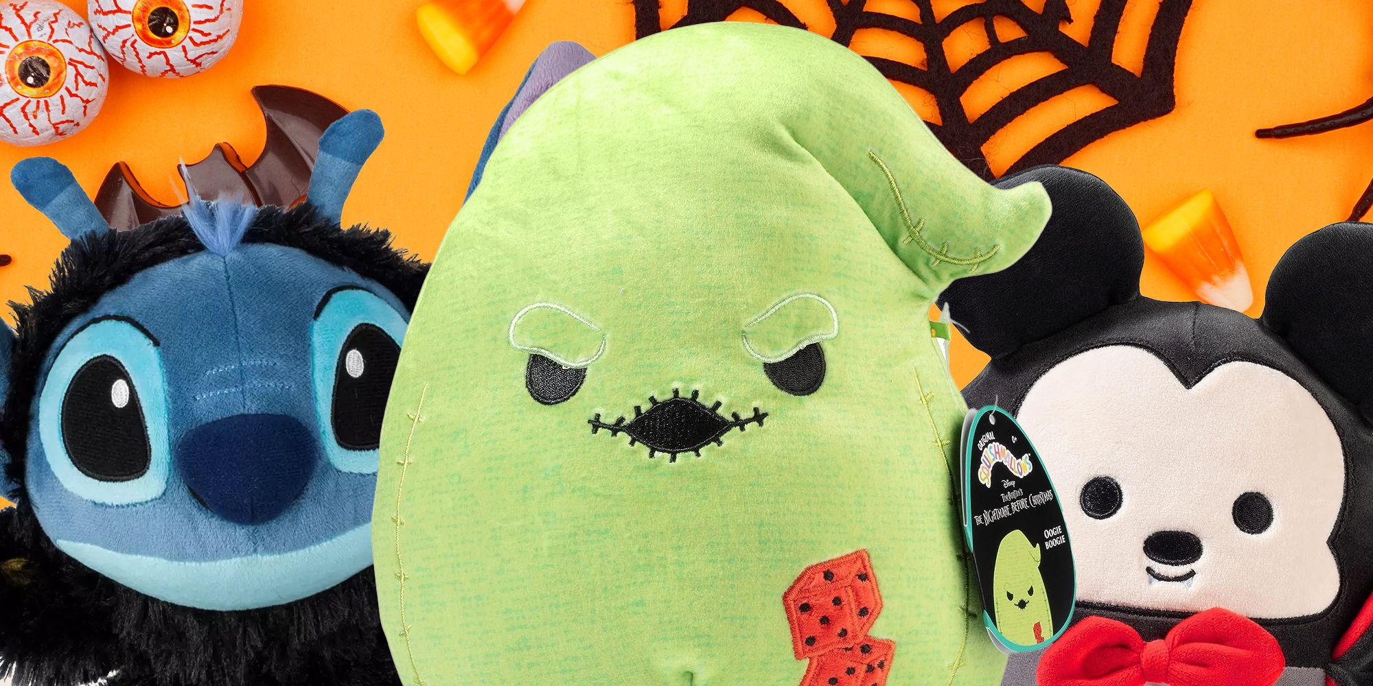 oogie boogie and vampire mickey squishmallows, and a stitch plush