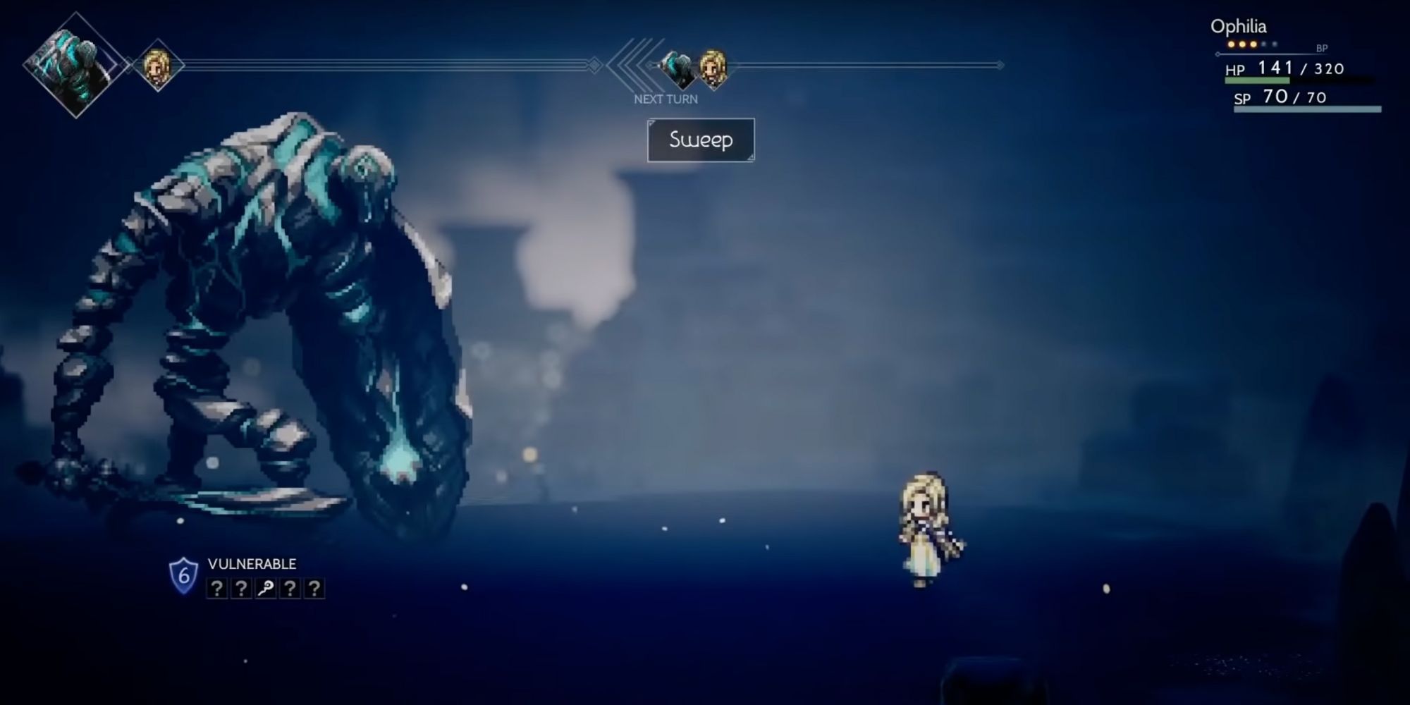 Ophilia in combat in Octopath Traveler