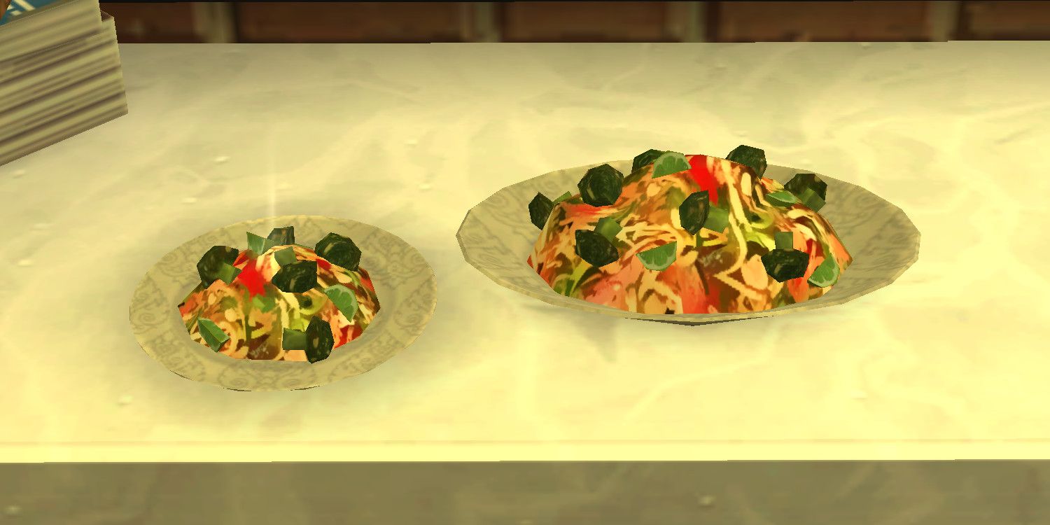 Screenshot from The Sims 4 showing pad thai sitting on a kitchen counter.
