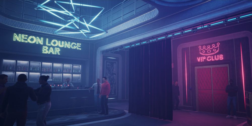the entrance to the vip area in the neon cradle nightclub in payday 3