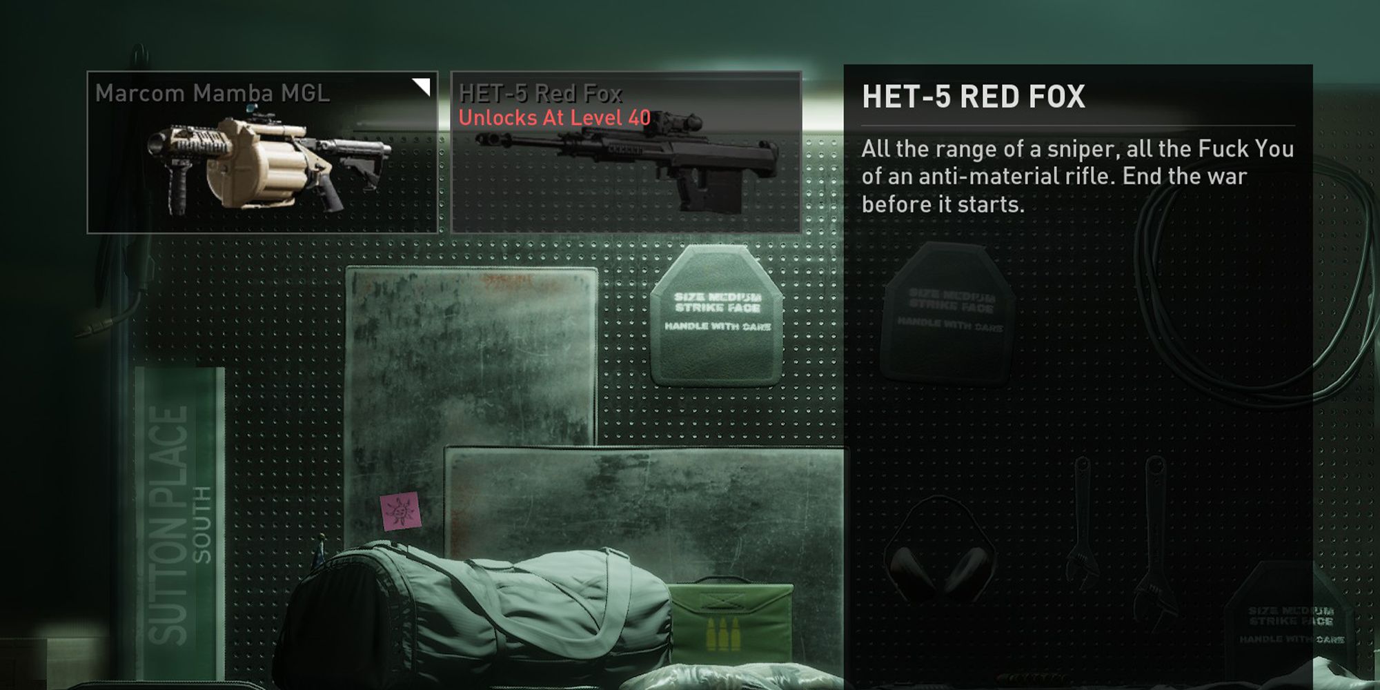 Payday 3 Overkill weapons menu showing the Marcom Mamba MGL and locked HET-5 Red-Fox