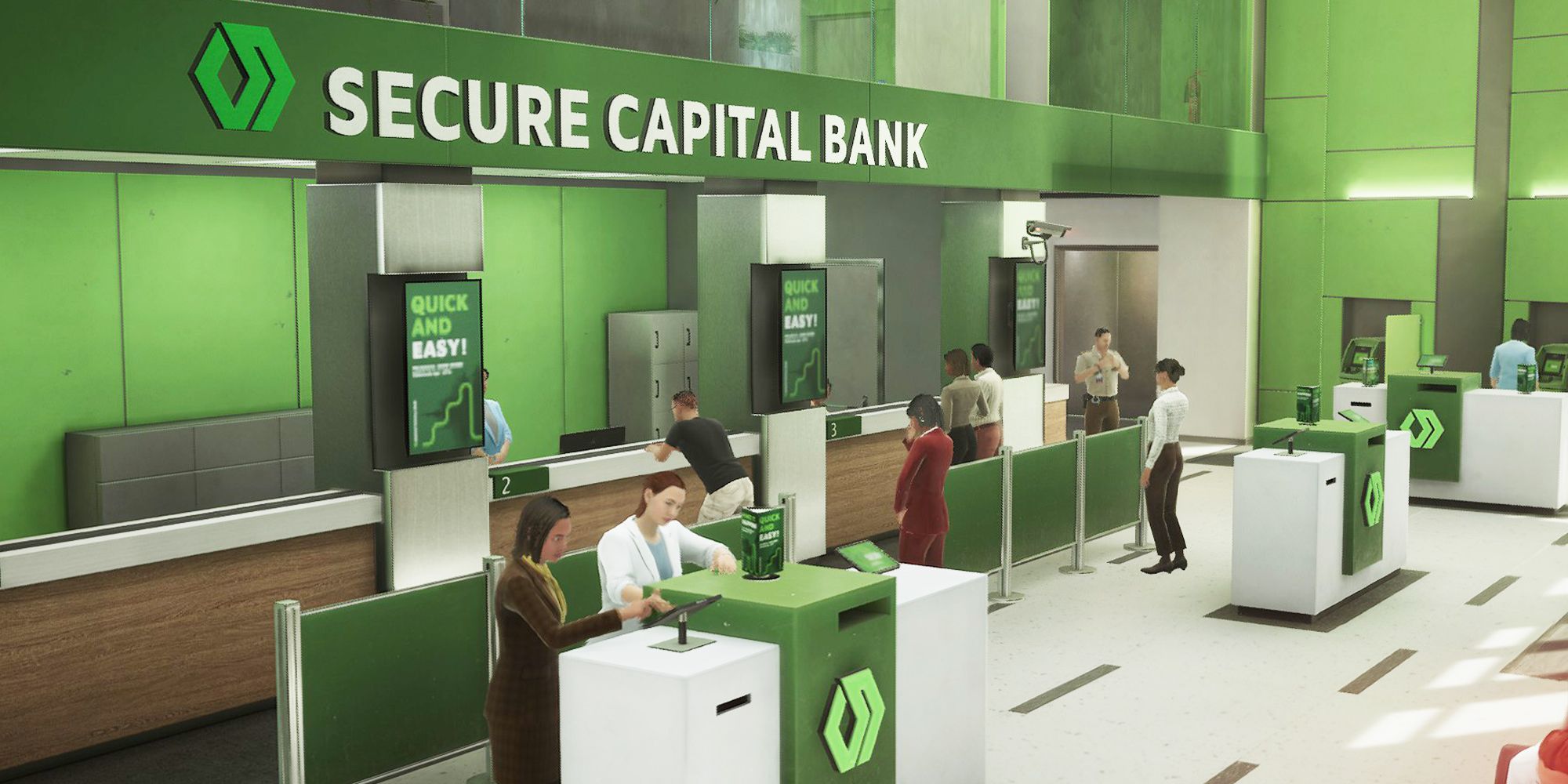 Payday 3 civilians queing up to be served at Secure Capital Bank