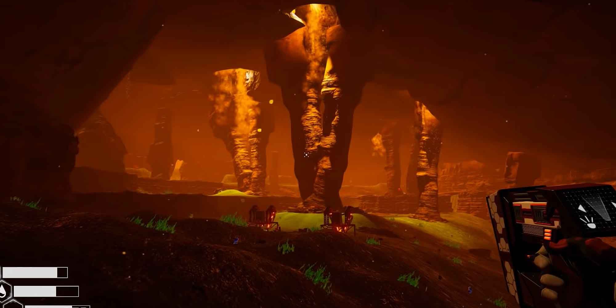 Exploring a cave in Planet Crafter