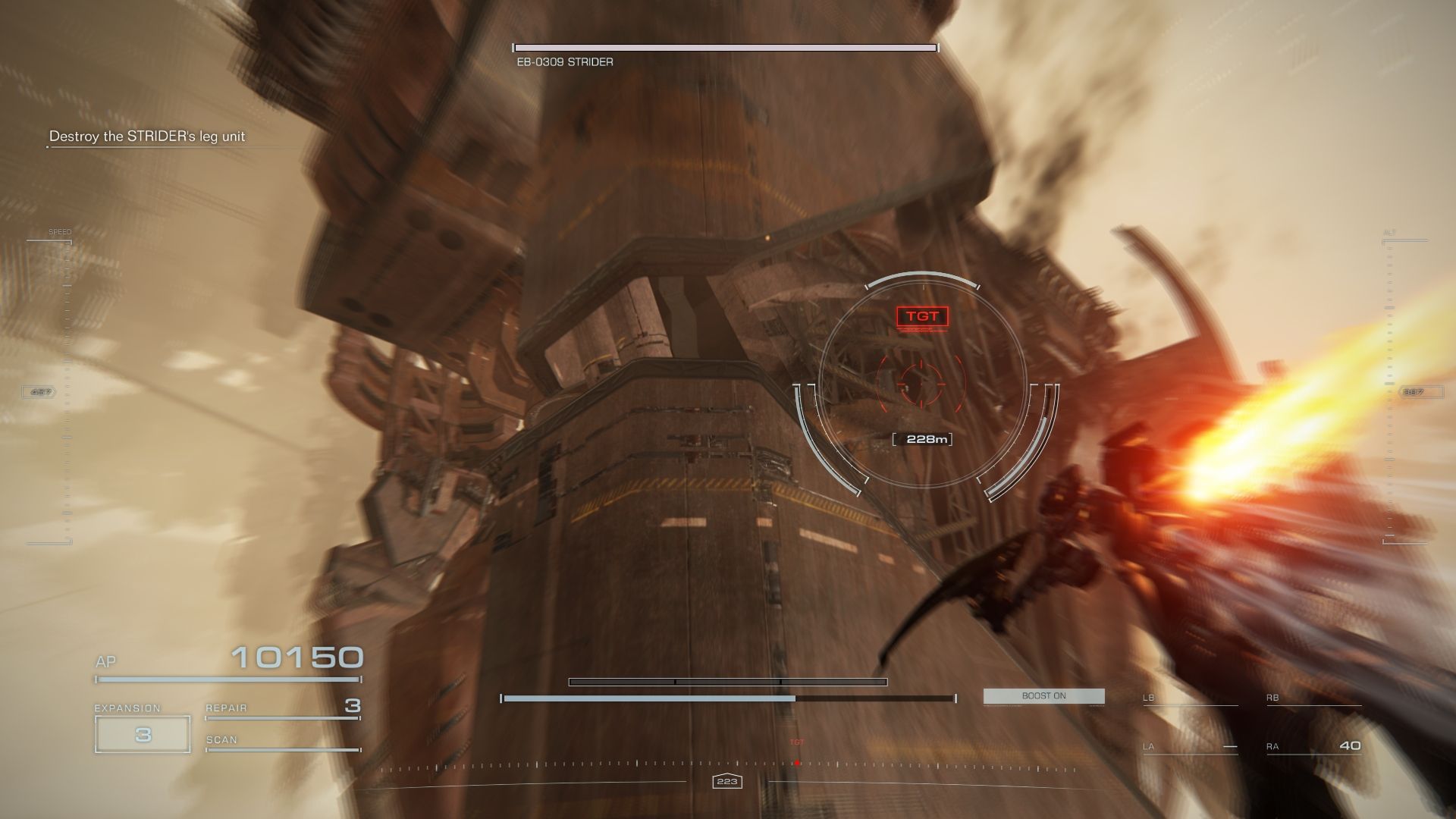 Player approaching the STRIDER's leg unit Armored Core 6