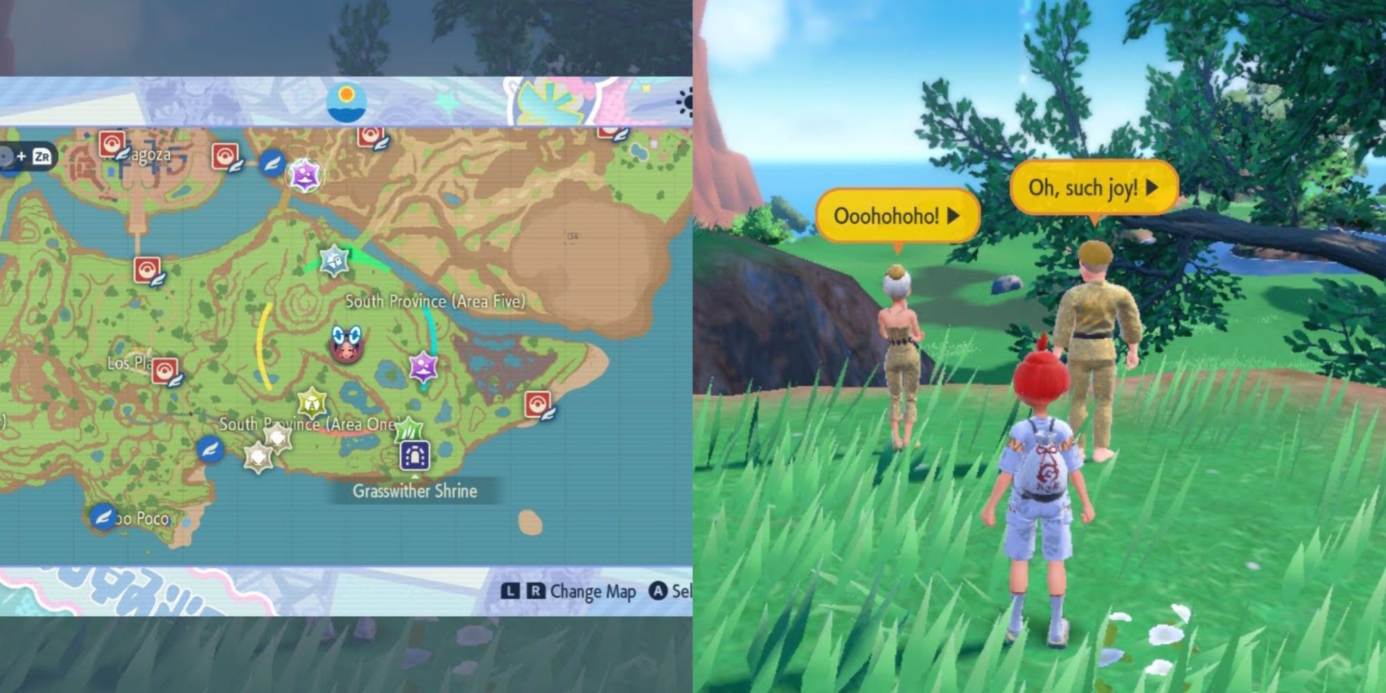 POkemon Scarlet Violet Glitterati Border Location showing the in-game map and player besides Billy and O'Nare