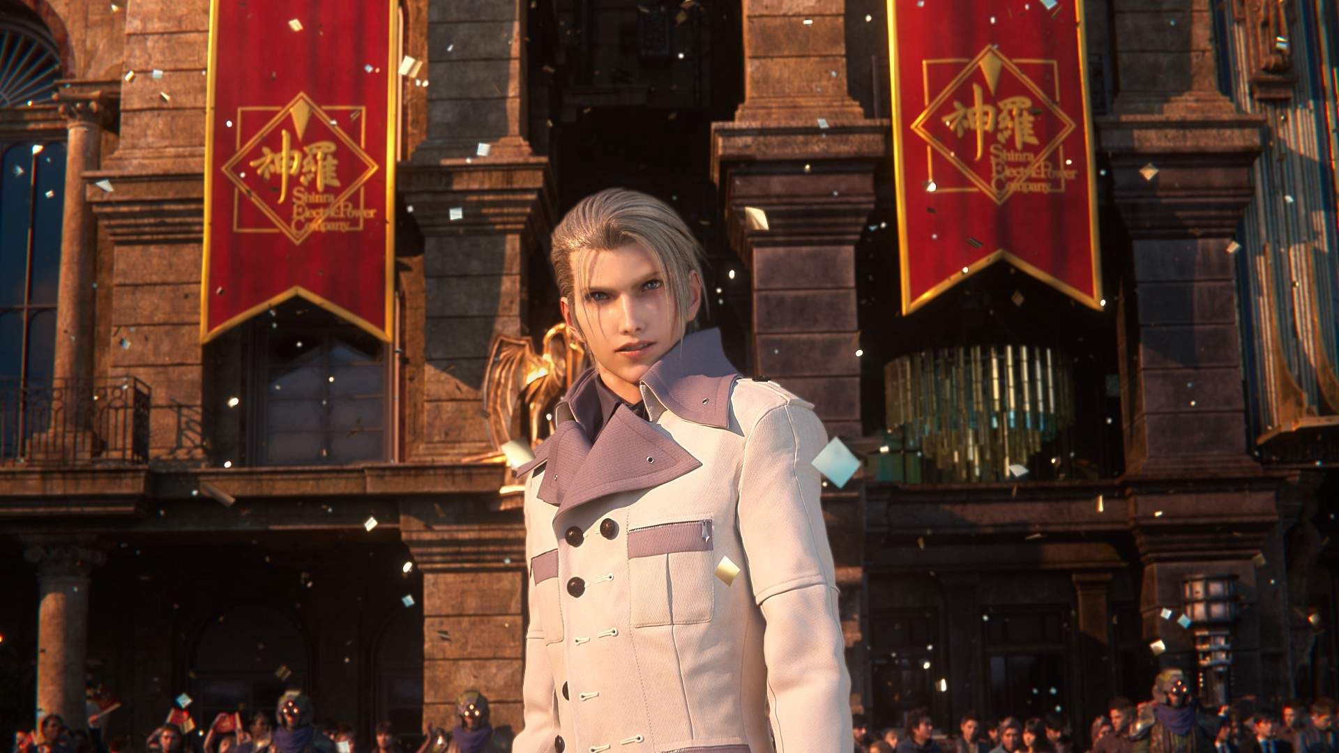 President Rufus Shinra hosts a parade in Upper Junon in Final Fantasy 7 Rebirth