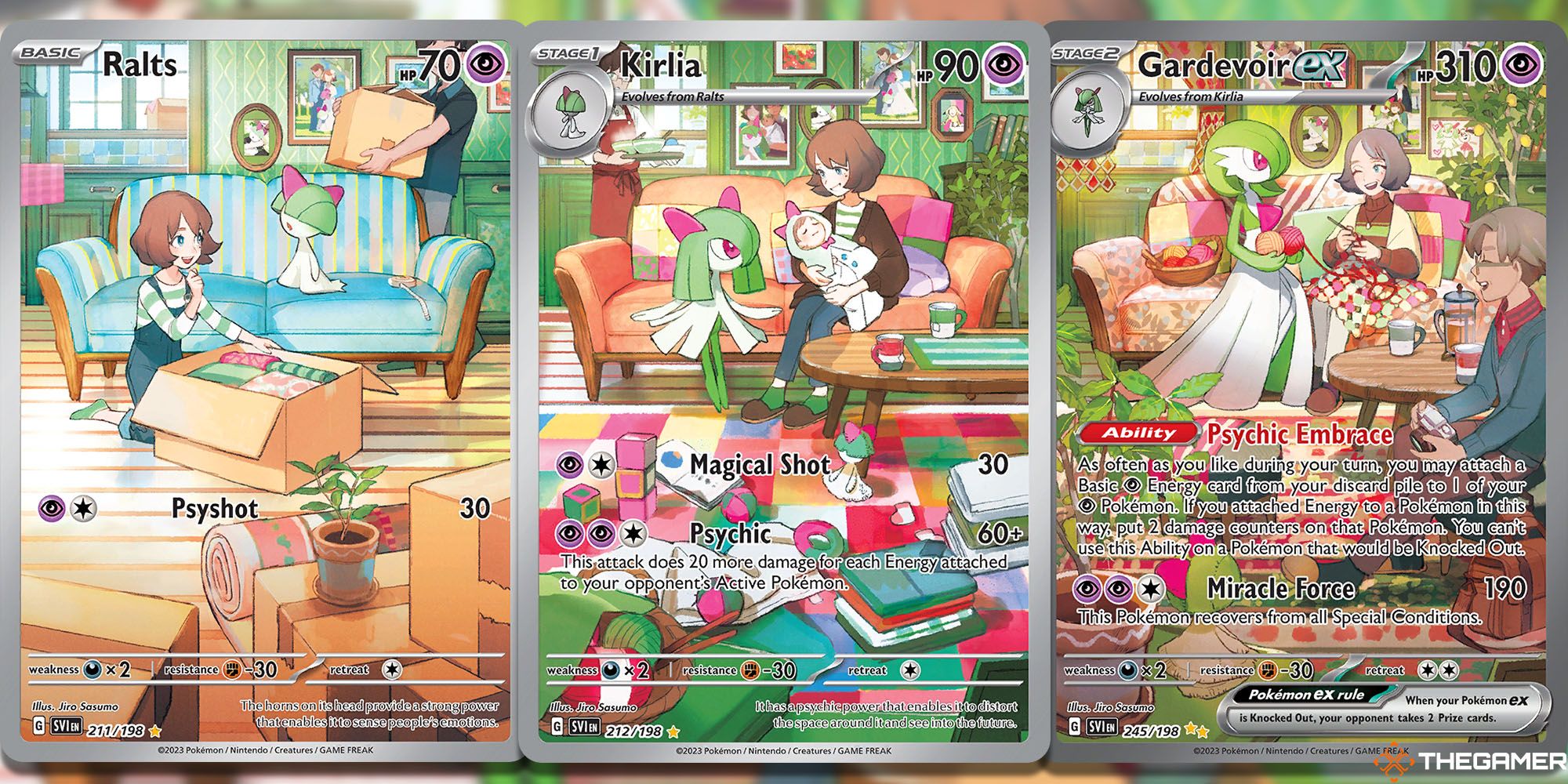 Ralts (Scarlet & Violet #211), Kirlia (Scarlet & Violet #212), and Gardevoir ex (Scarlet & Violet #245) Pokemon TCG cards