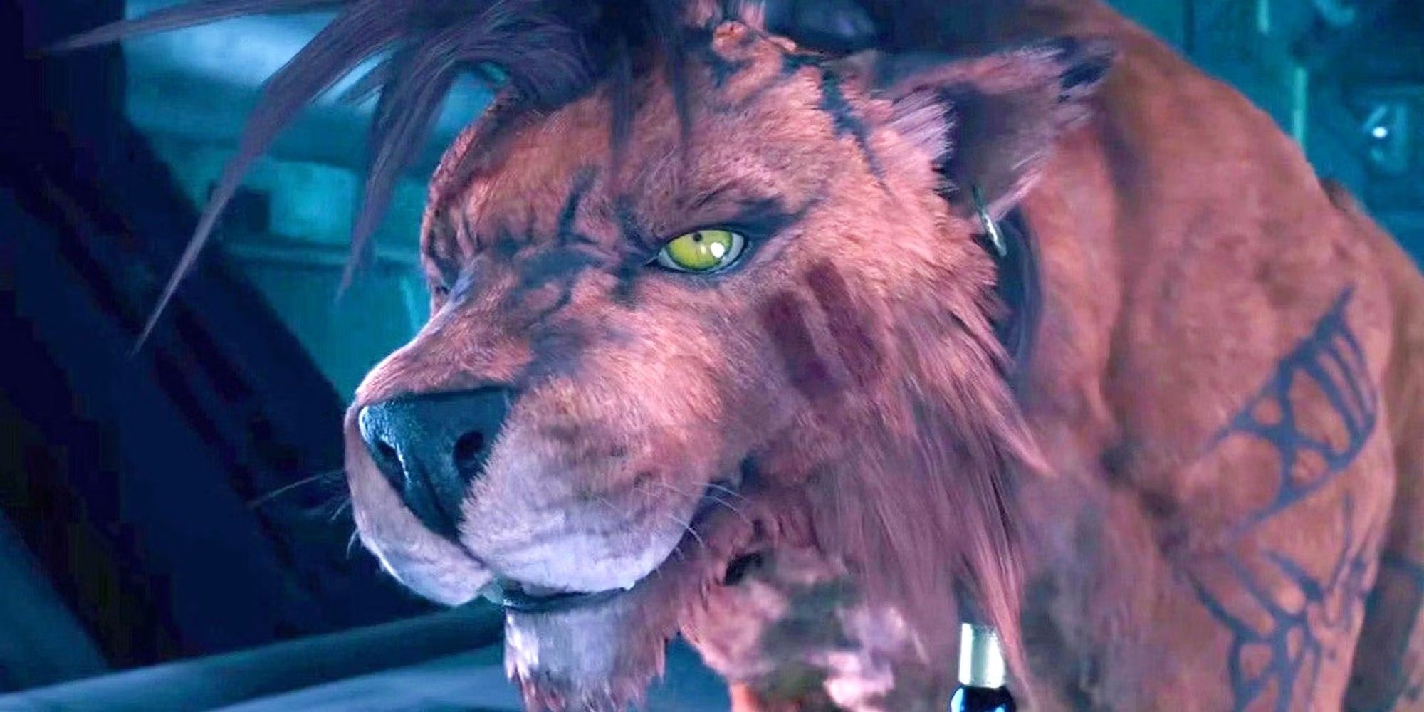A close up of Red XIII showing his markings