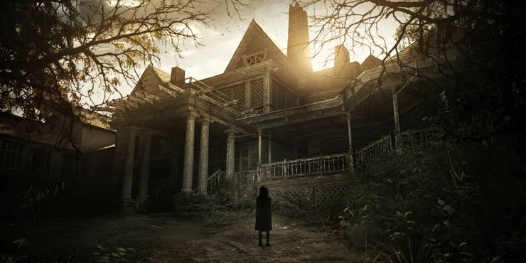 Young girl standing in front of Baker household Resident Evil 7