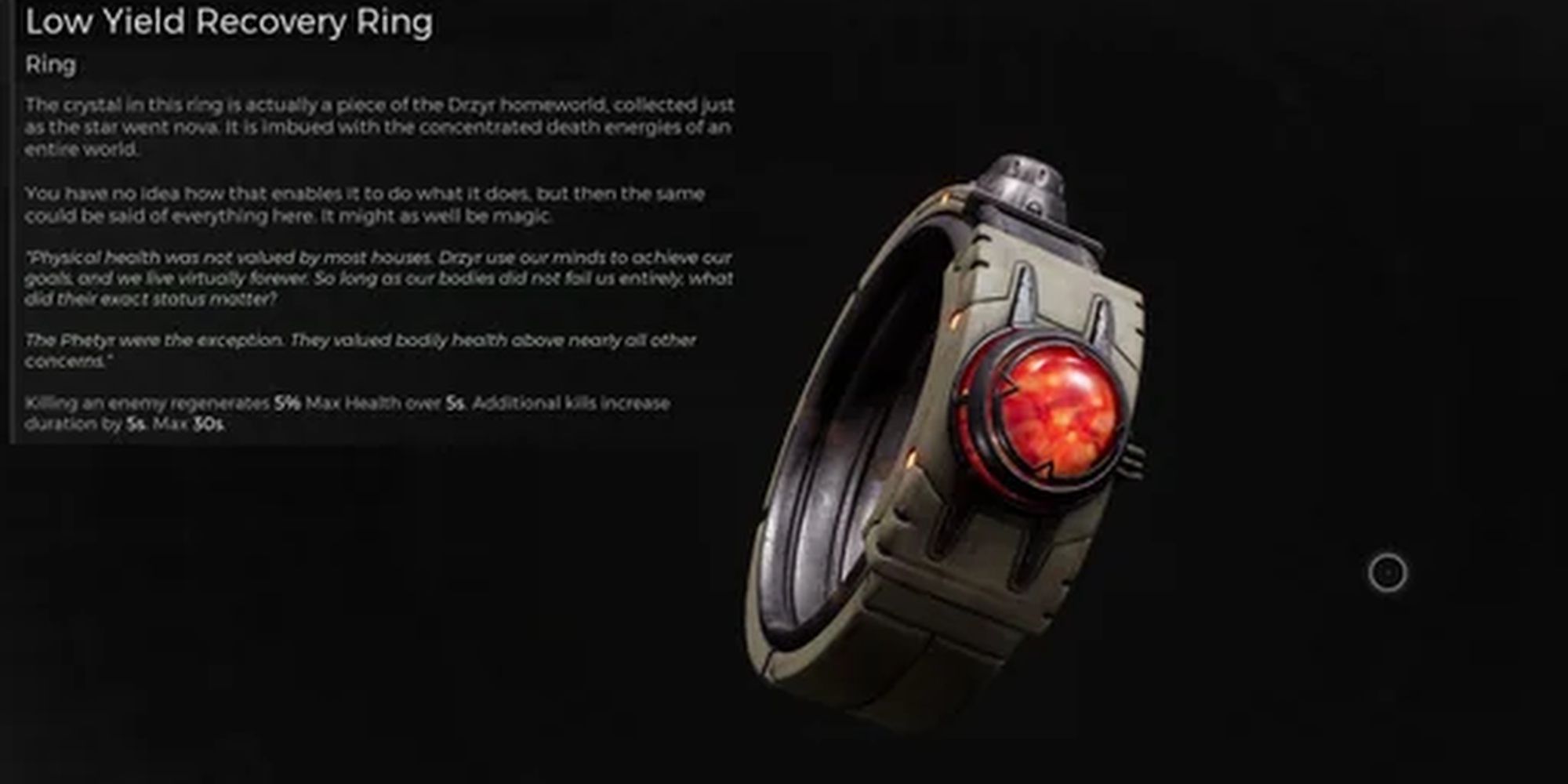 Remnant 2: The Low Yield Recovery Ring Item Description