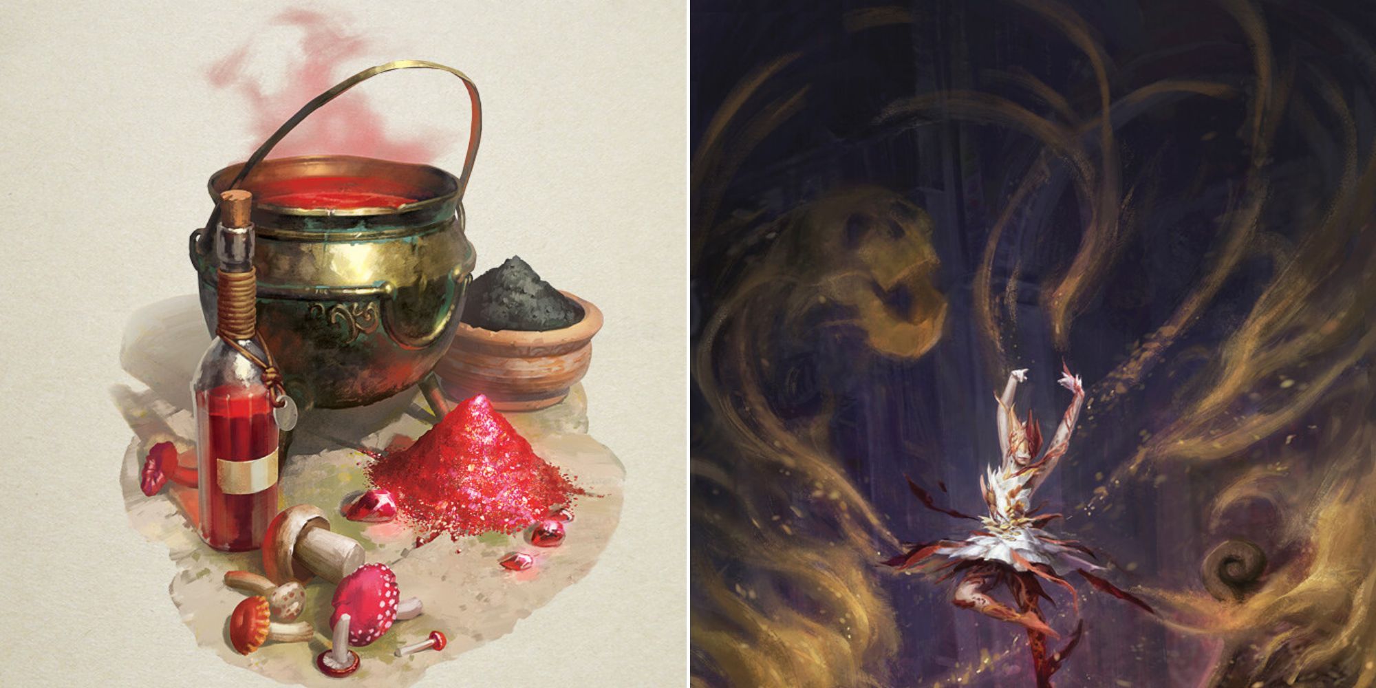 A selection of magical ritual preparations - A fairy casting a shadow spell